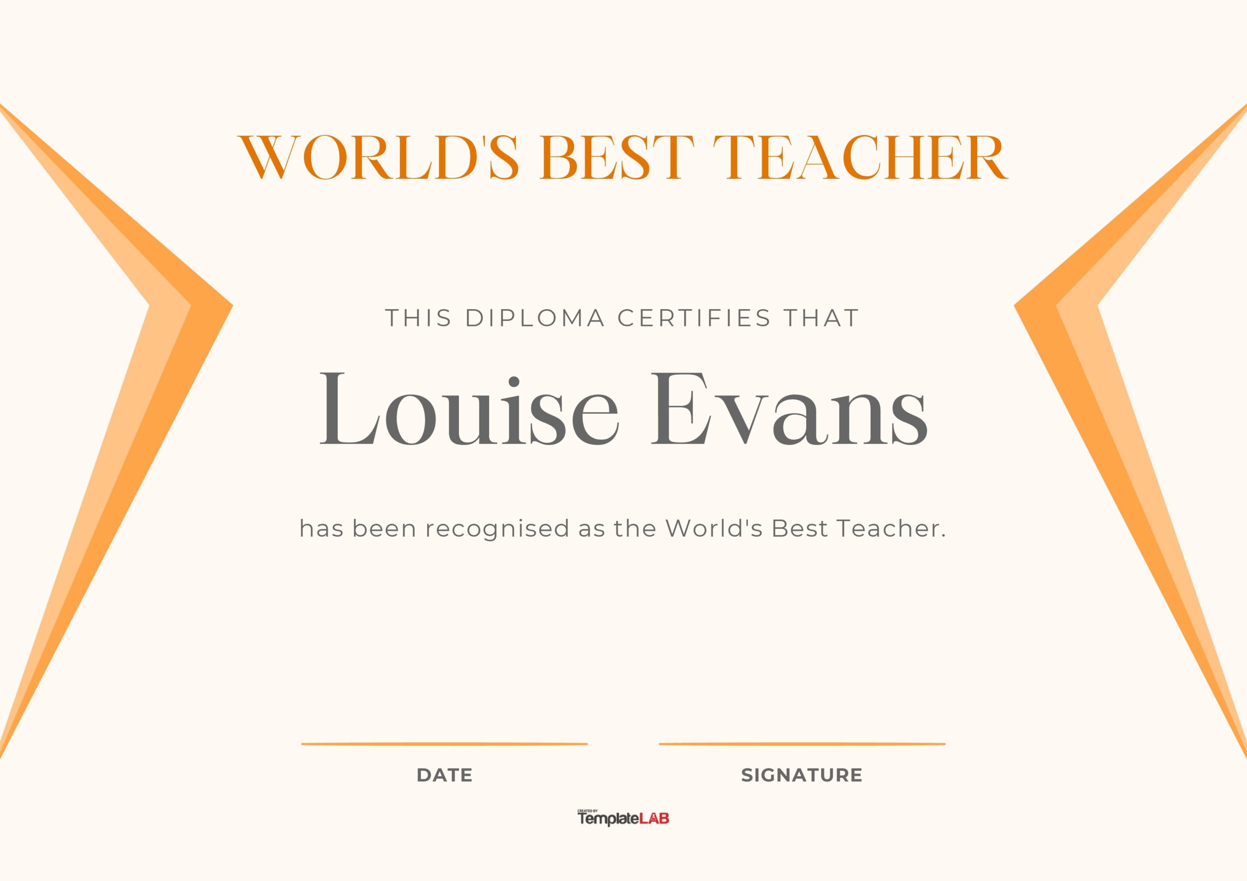 Free Best Teacher Diploma Template