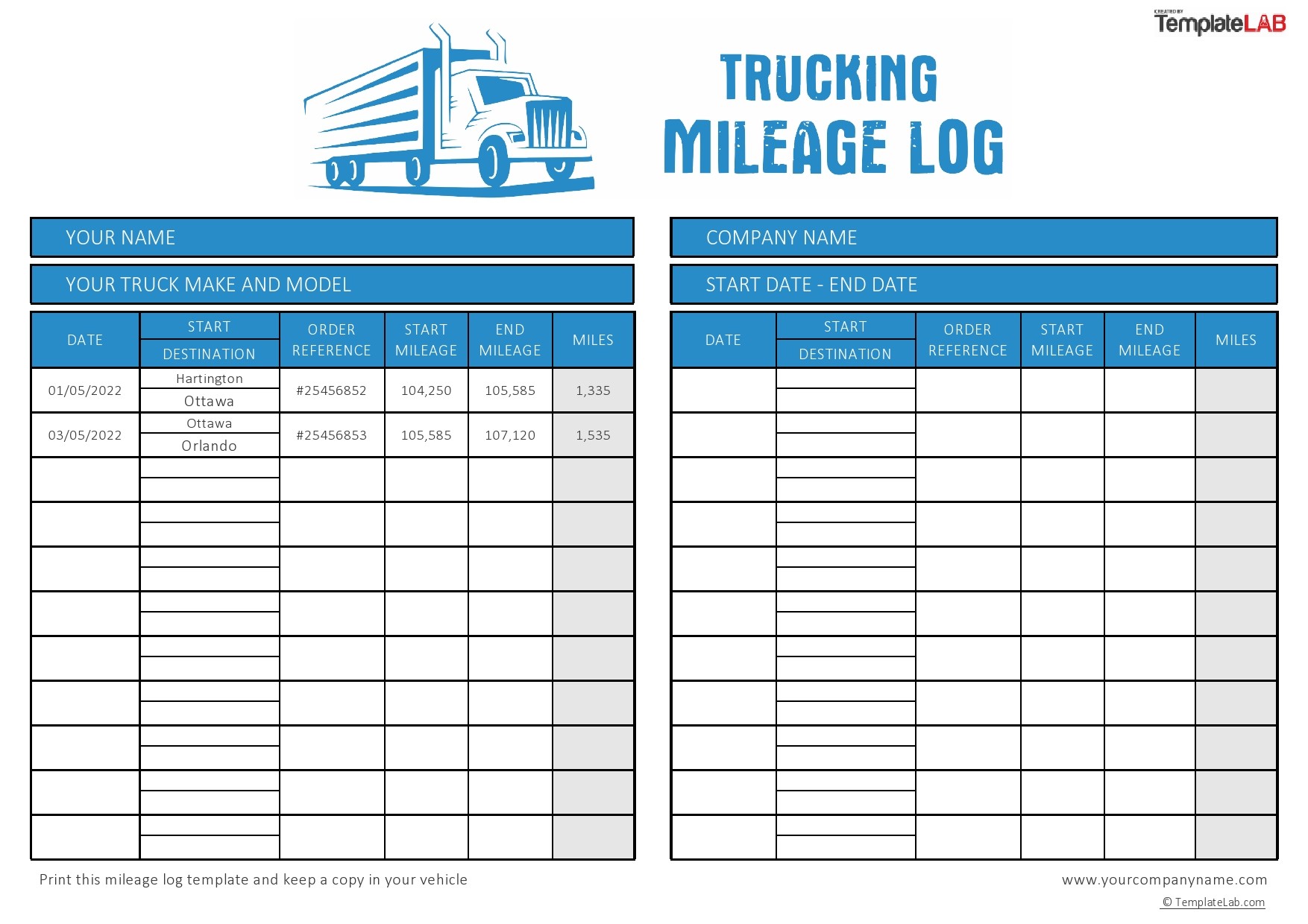 Free Trucking Mileage Log