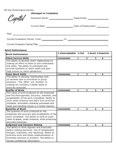 90 Day Review Templates ( Printable Examples) ᐅ TemplateLab