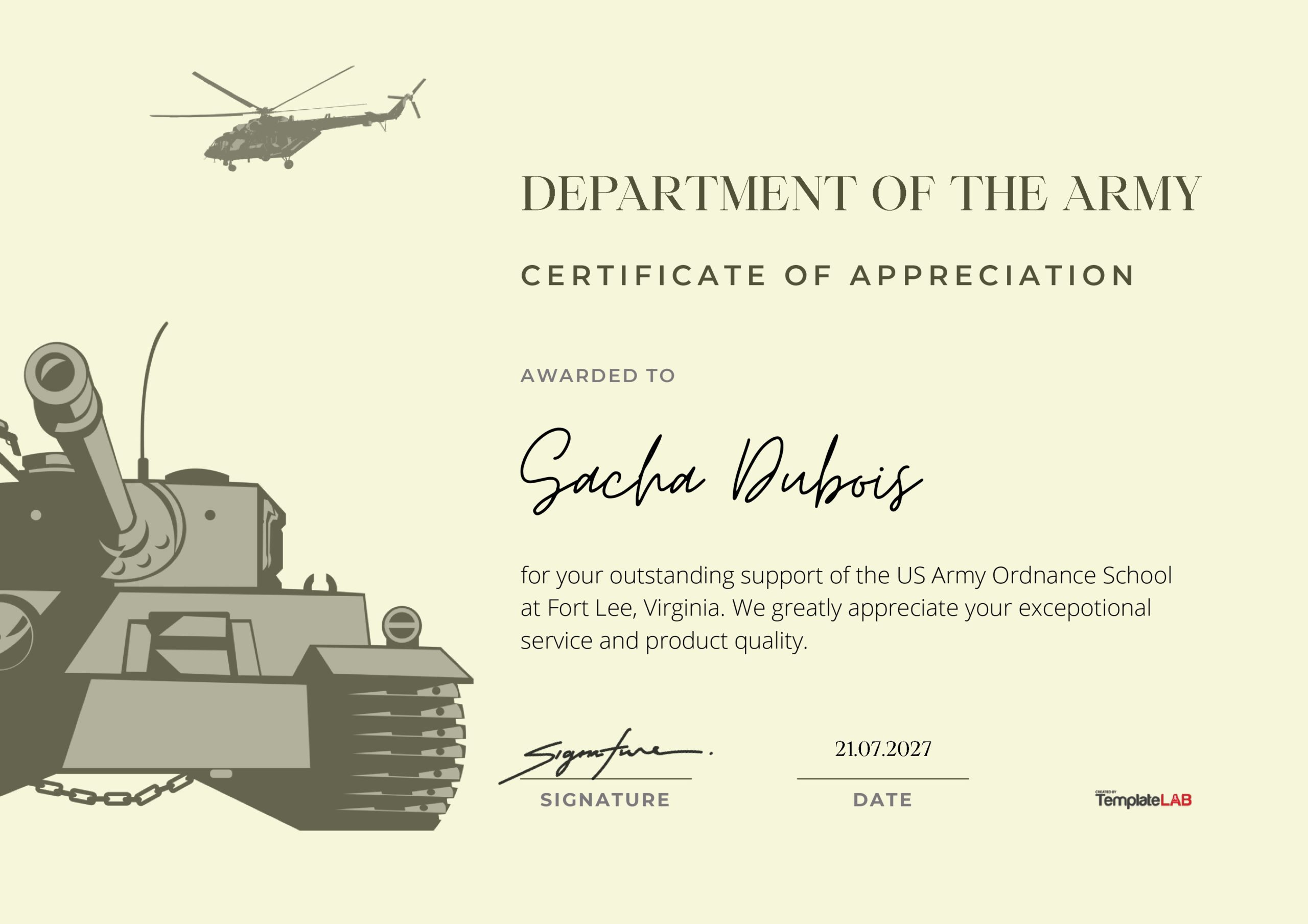 Free Army Certificate Of Appreciation