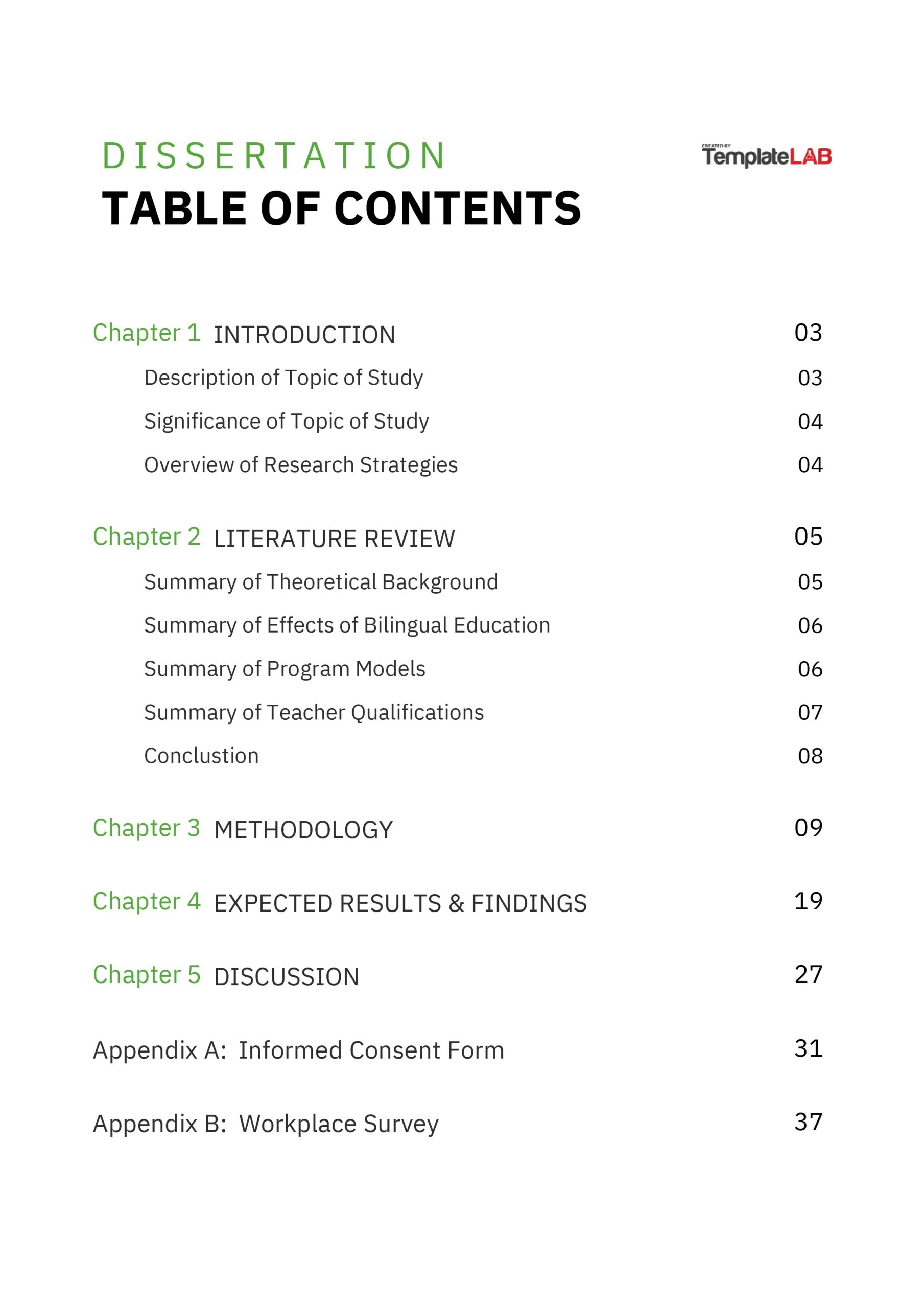 Free Dissertation Table Of Contents Template
