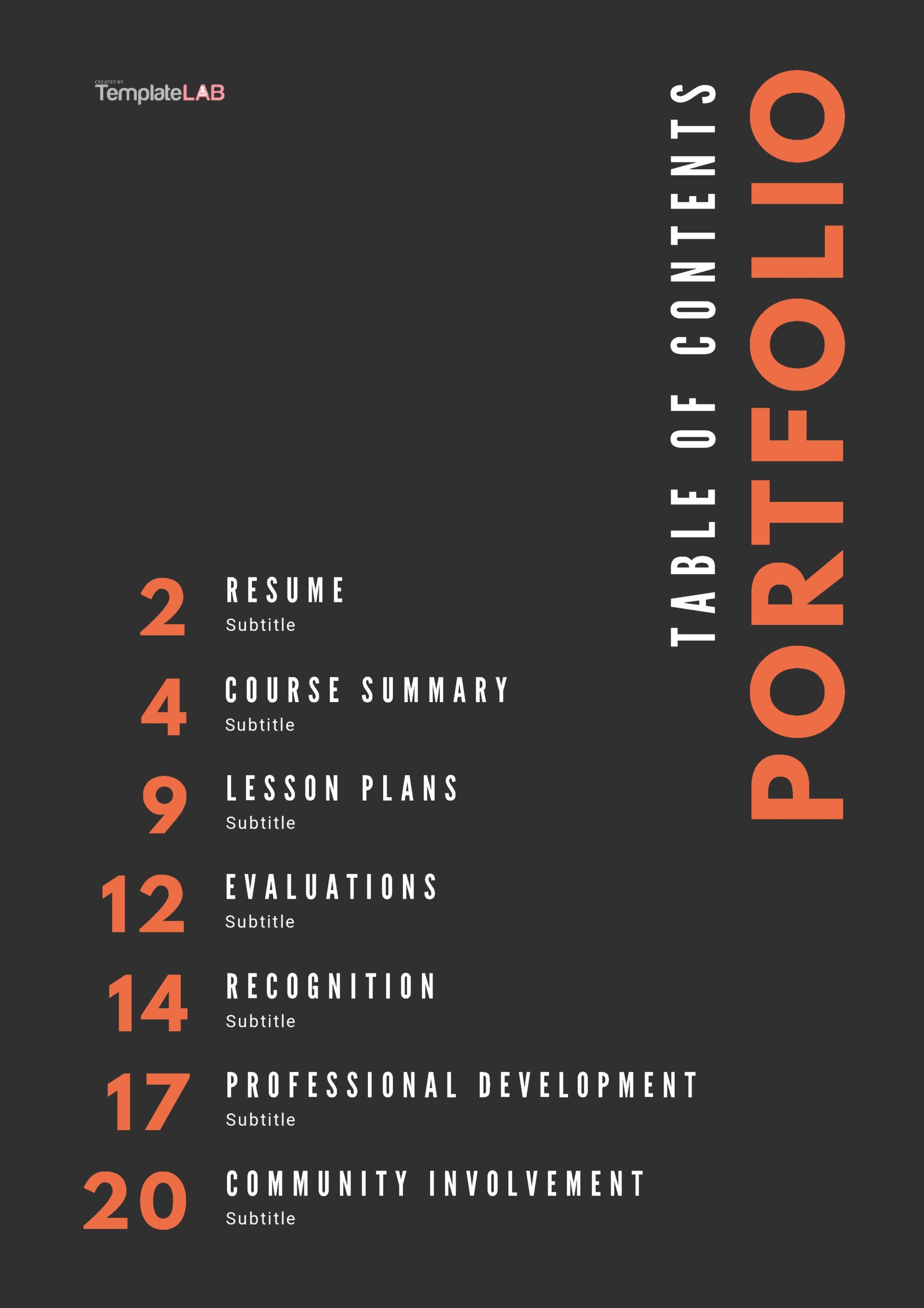Free Portfolio Table Of Contents Template