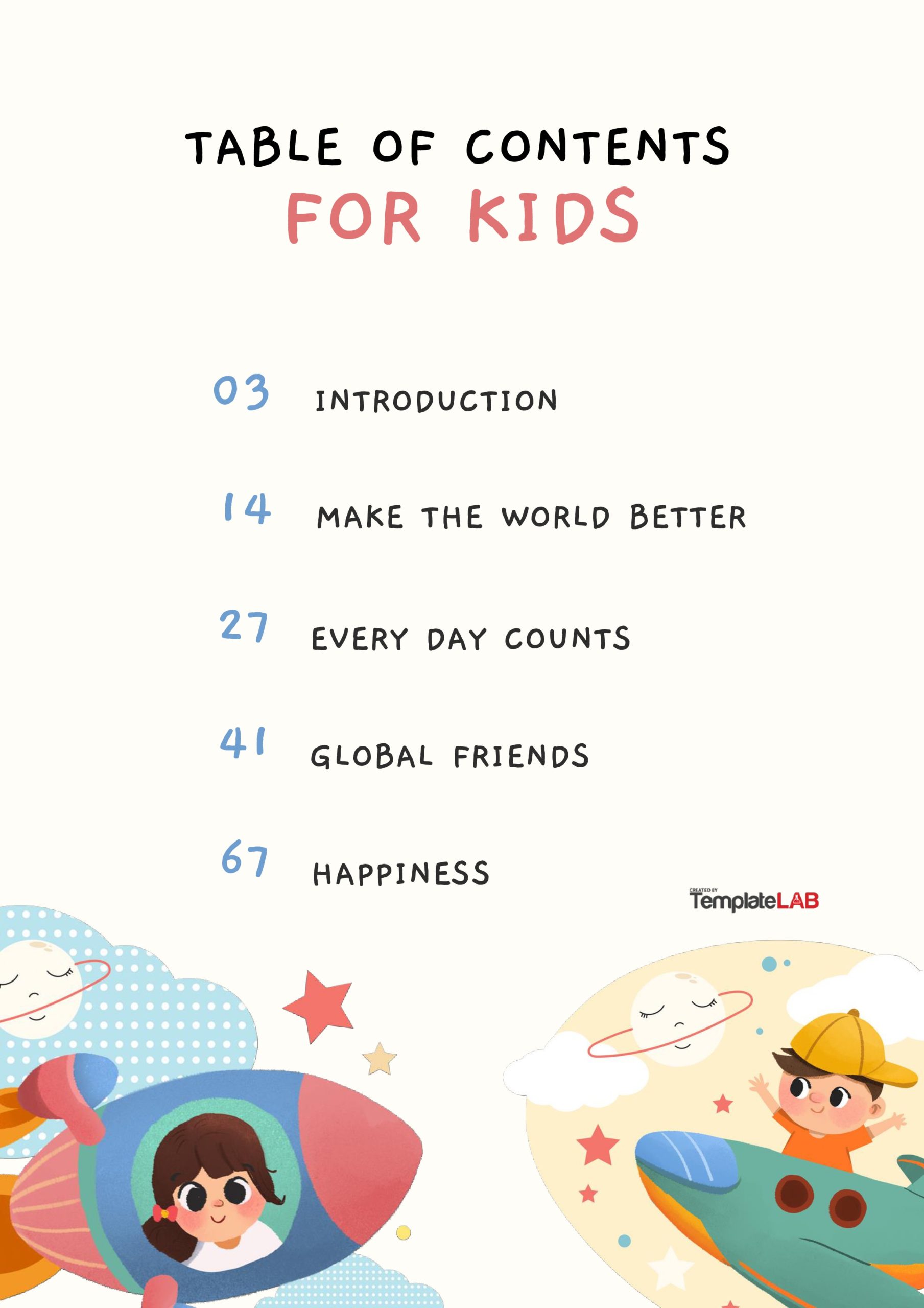 Free Table Of Contents Template For Kids