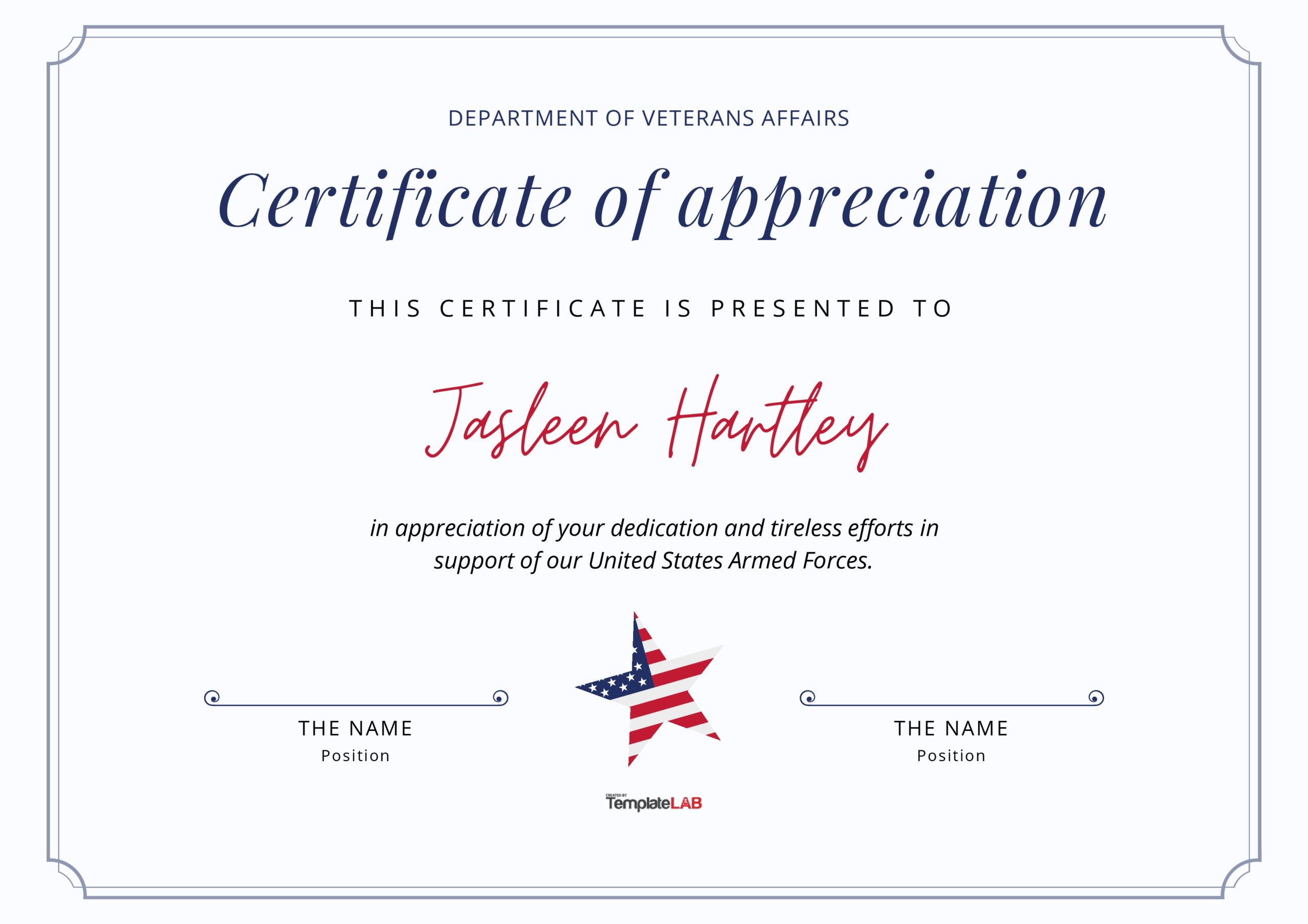 Free Veterans Certificate Of Appreciation