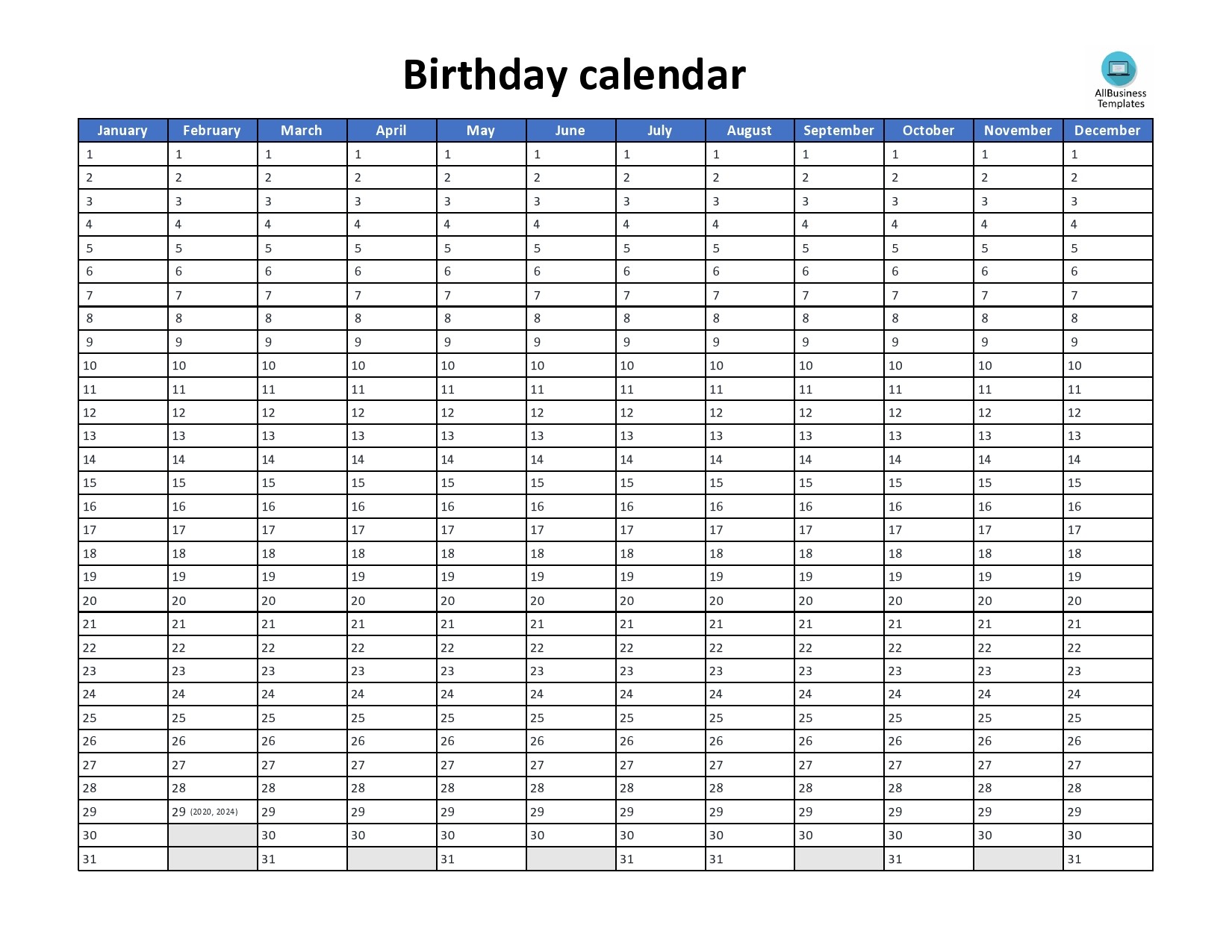 Free birthday calendar template 17