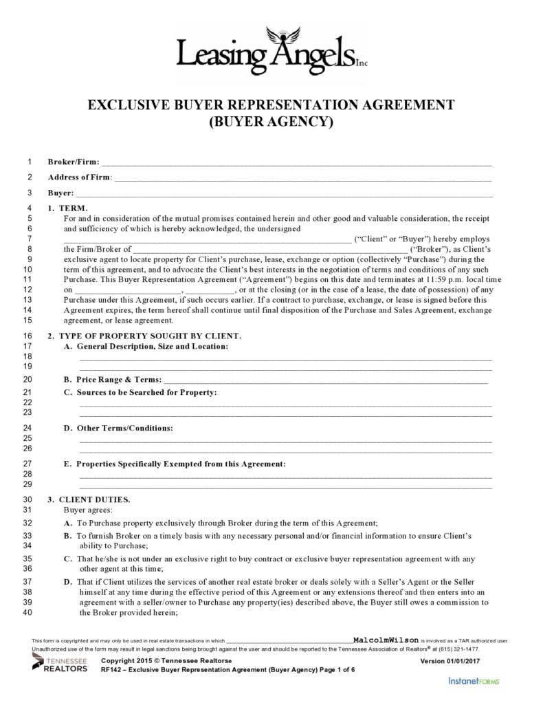 40 Exclusive Buyer Agency Agreements (& Forms) ᐅ TemplateLab