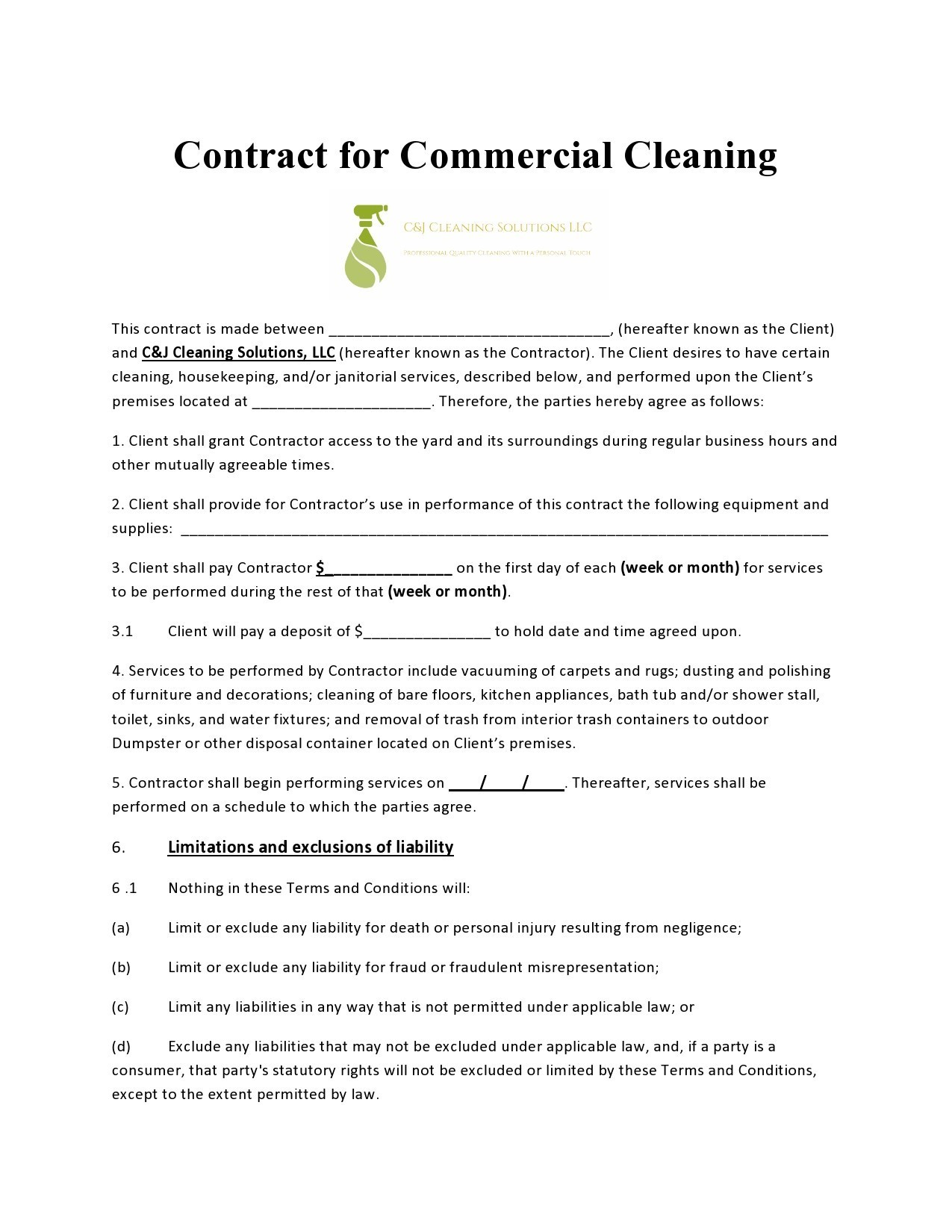 Free cleaning contract template 12