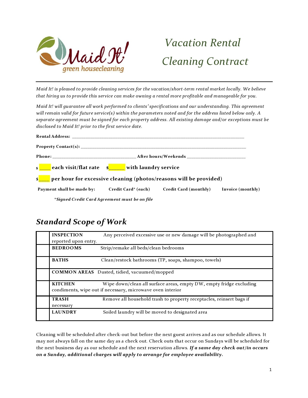 Free cleaning contract template 14