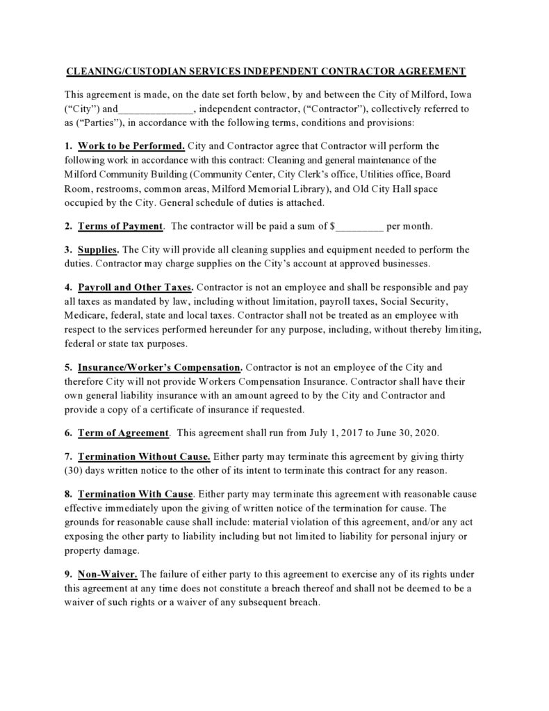 41 Printable Cleaning Contract Templates (100 Free)