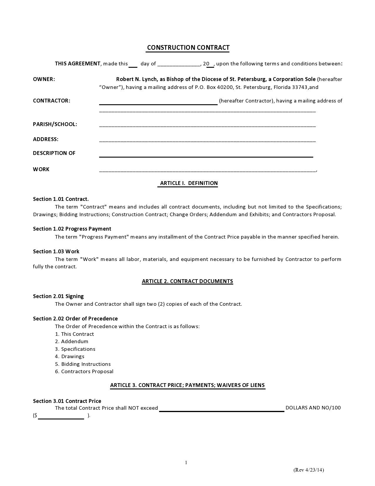 Free construction contract agreement 02