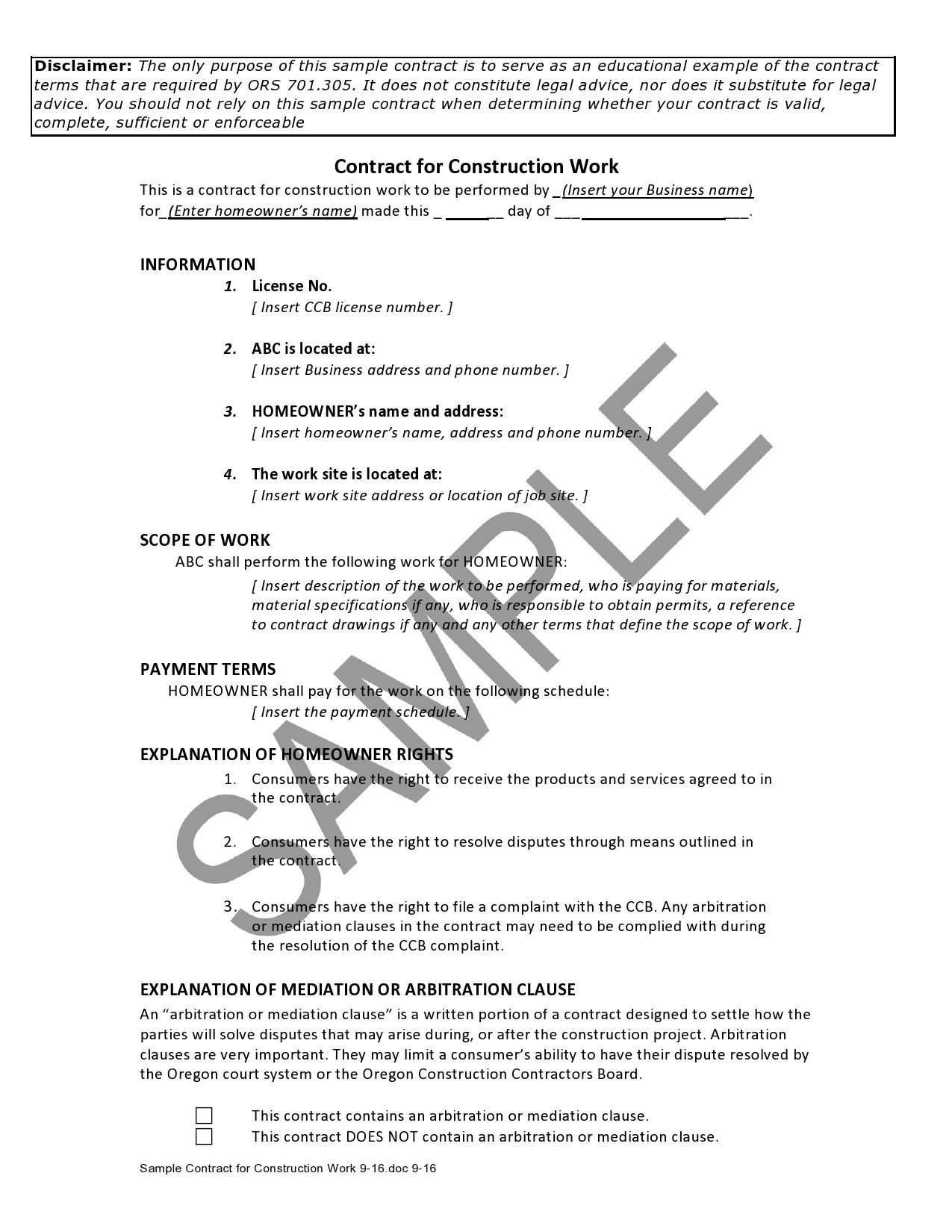 Free construction contract agreement 18
