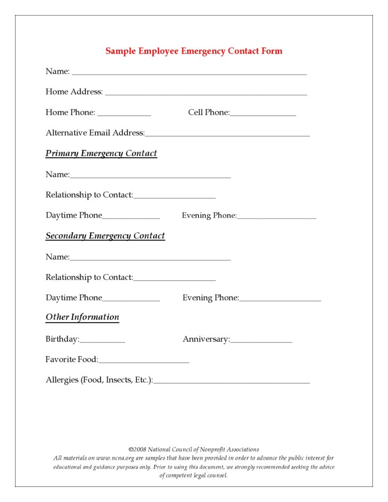 30 Printable Emergency Contact Forms (100% Free)