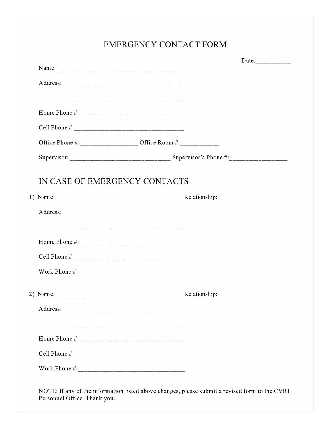 Free Employee Emergency Contact Form Pdf Word Eforms Free Printable 