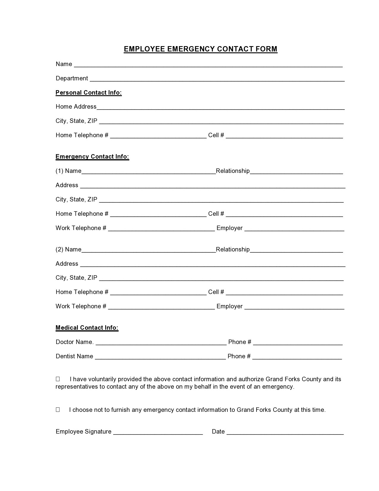 Free emergency contact form 08