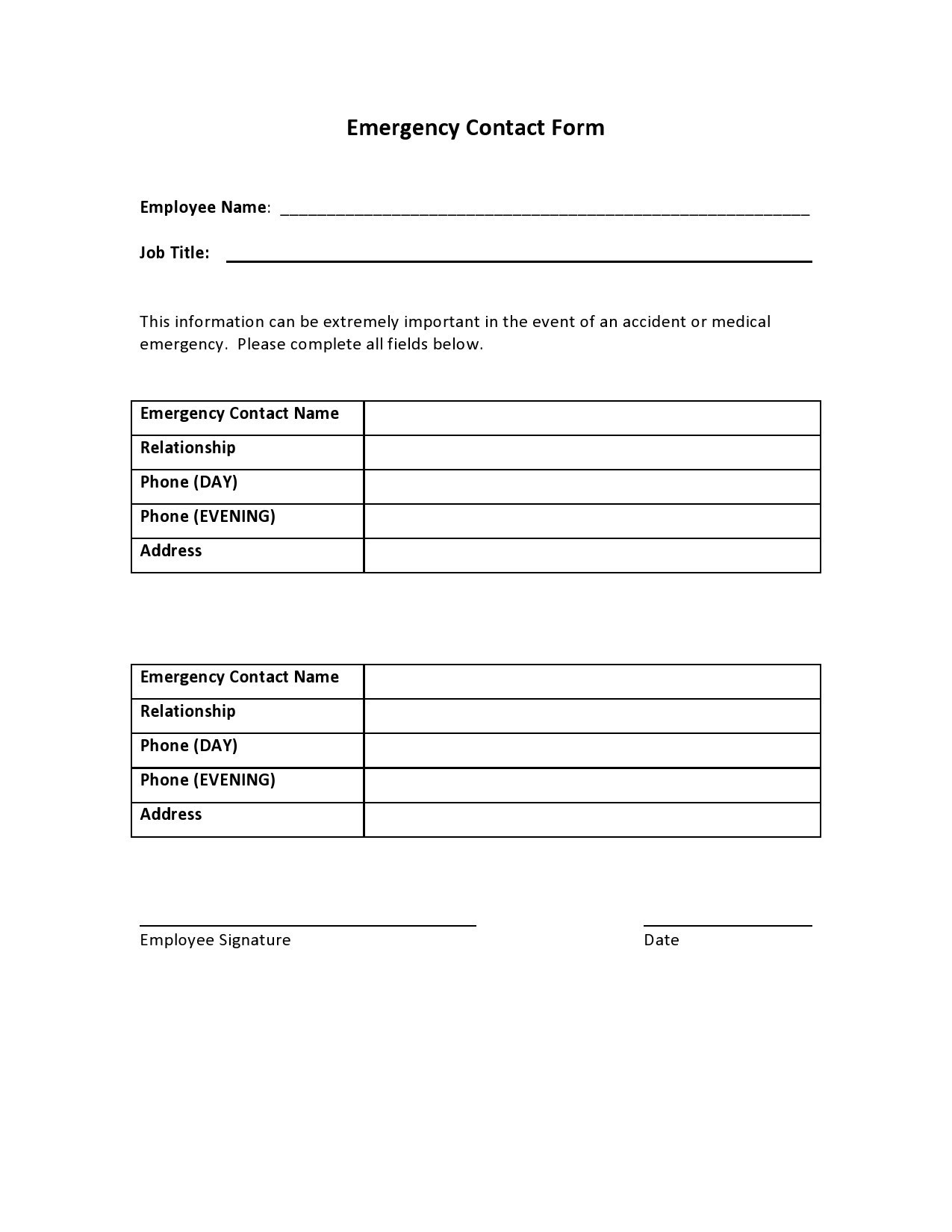 Free emergency contact form 16