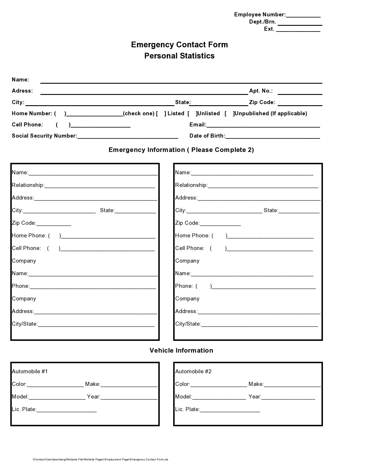 Free emergency contact form 24