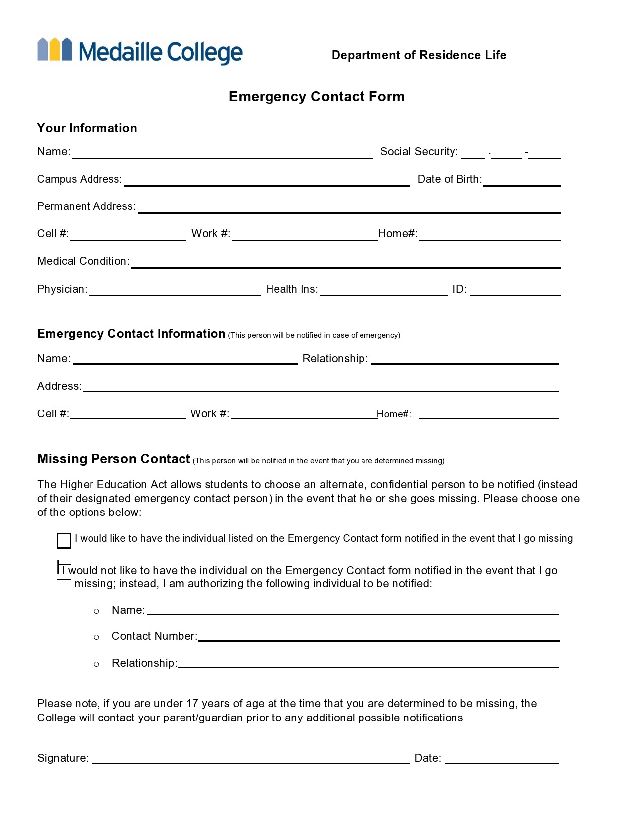 Free emergency contact form 25