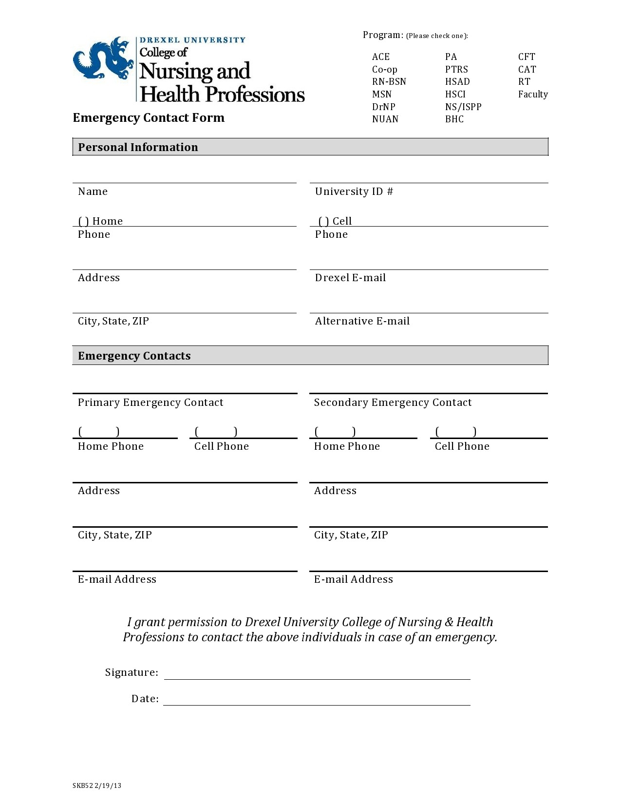 Free emergency contact form 30