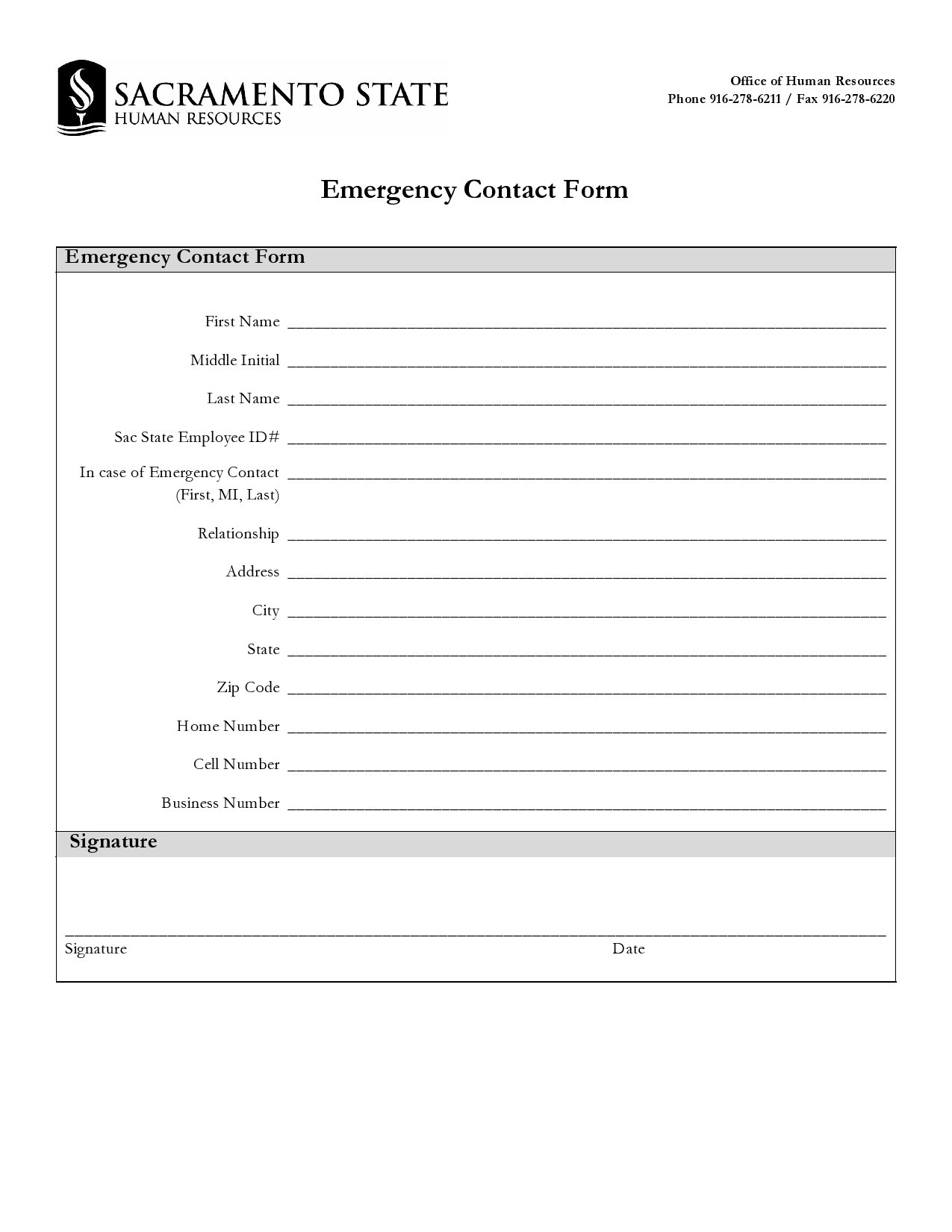 Free emergency contact form 37