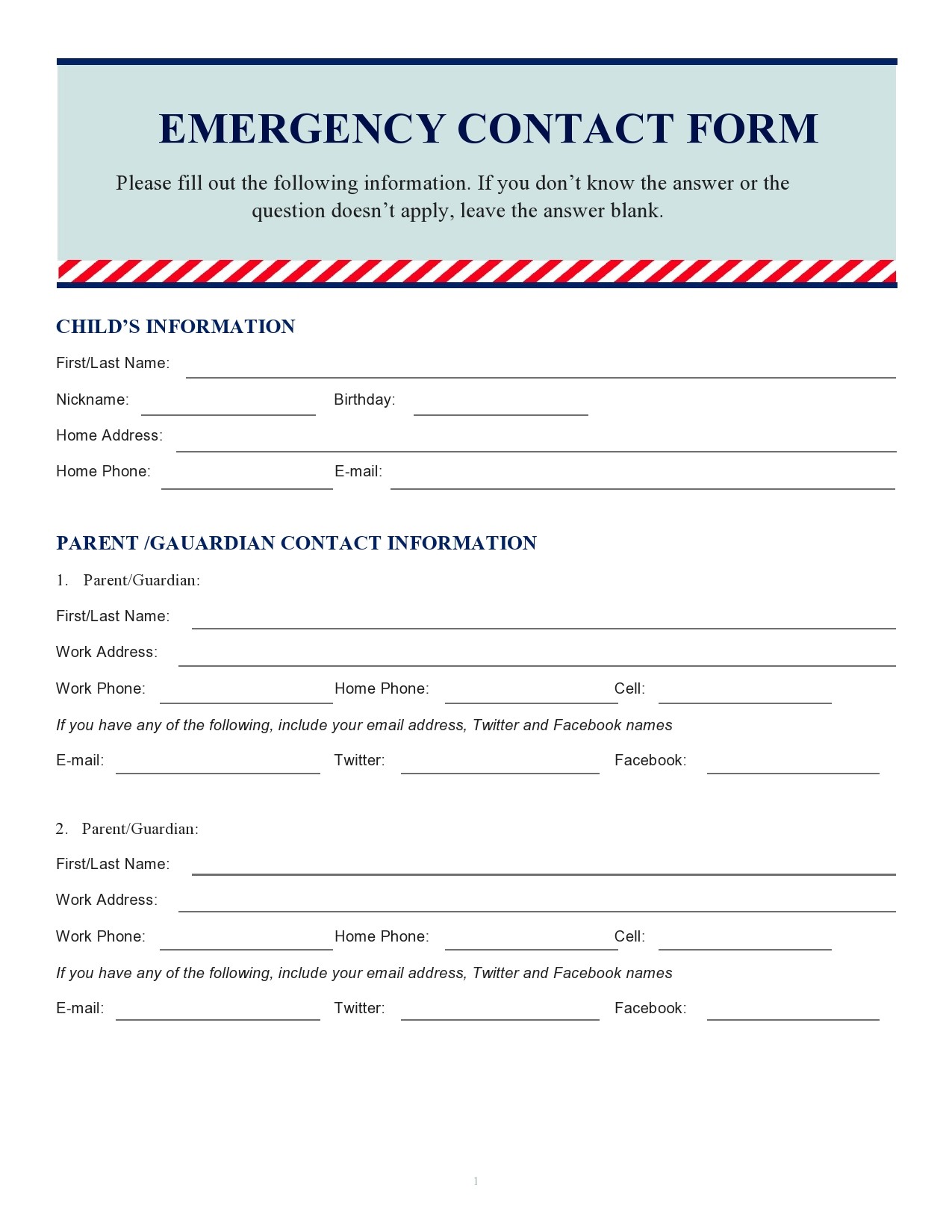 Free emergency contact form 39