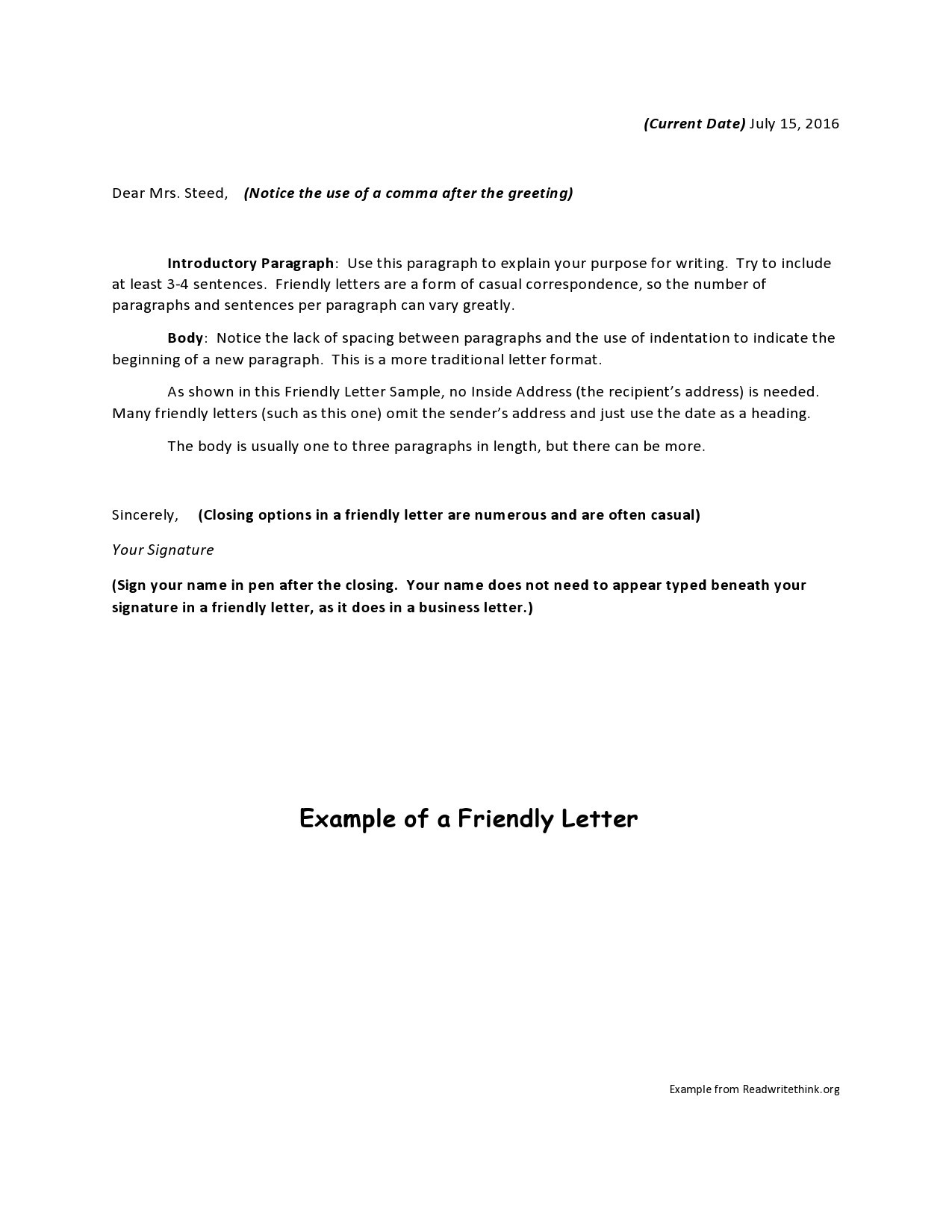 Free friendly letter format 40