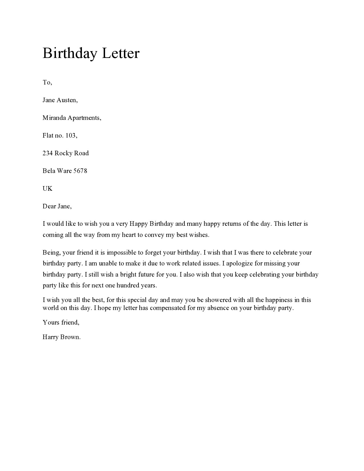 Free happy birthday letter 10