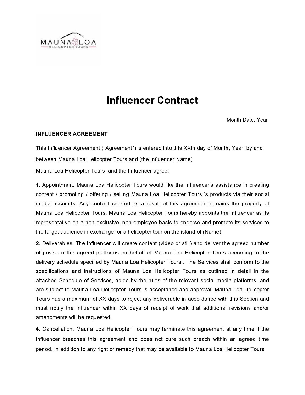 Free influencer contract template 02