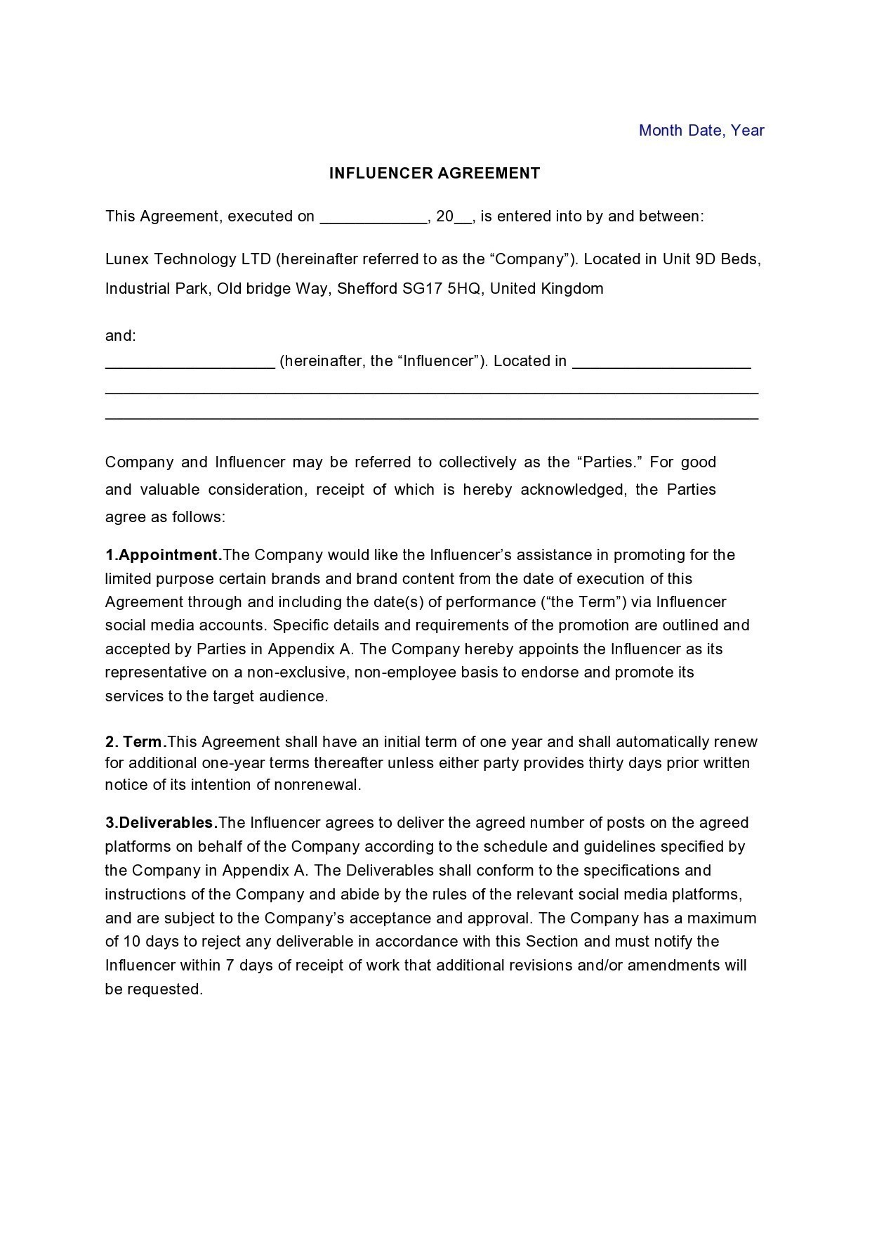 40 Influencer Contract Templates Agreements Word 40 Influencer Contract Templates Agreements Word