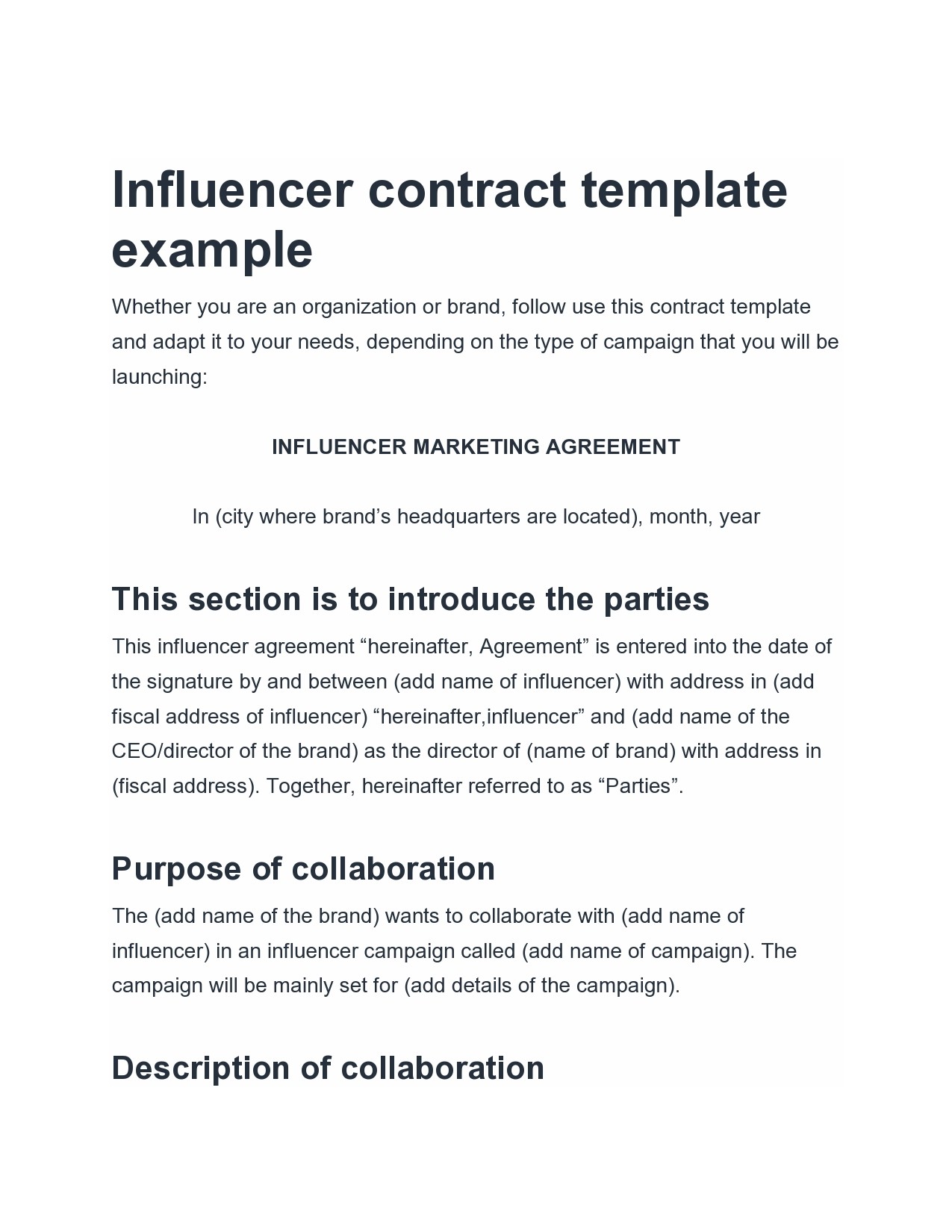 Free influencer contract template 08