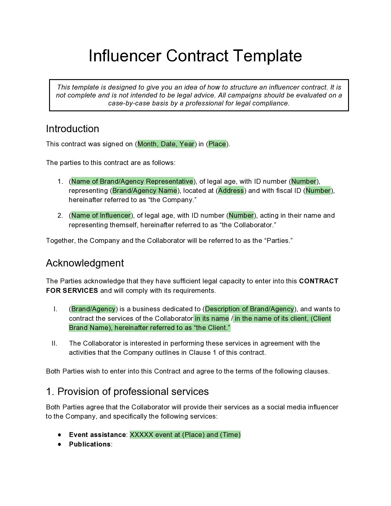Free influencer contract template 13