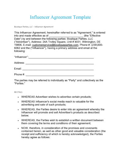 40 Influencer Contract Templates Agreements Word 40 Influencer Contract Templates Agreements Word