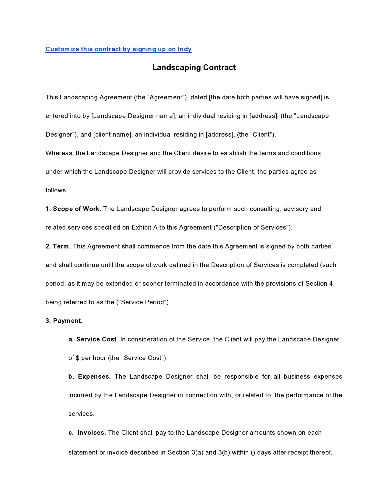 Free landscaping contract template 03
