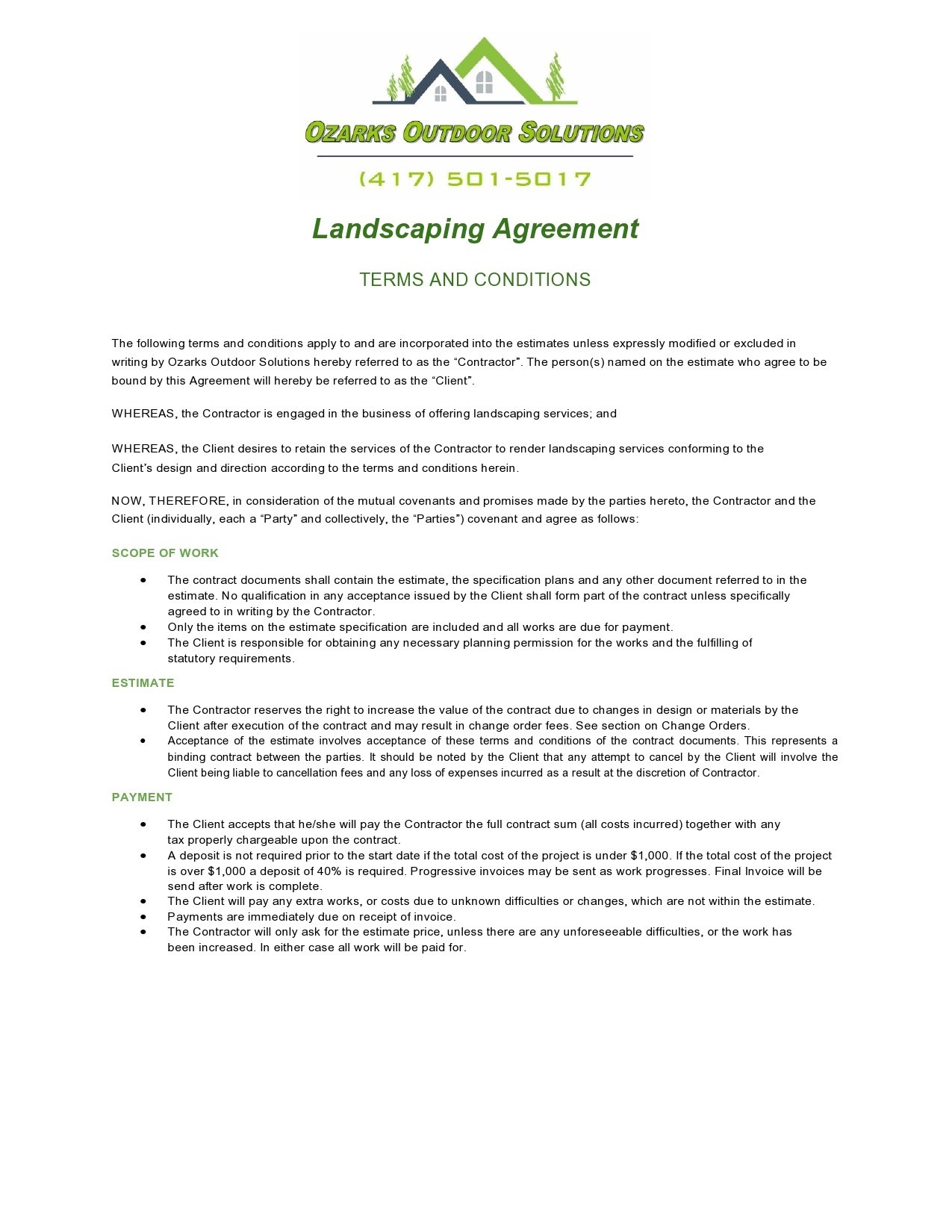 Free landscaping contract template 29