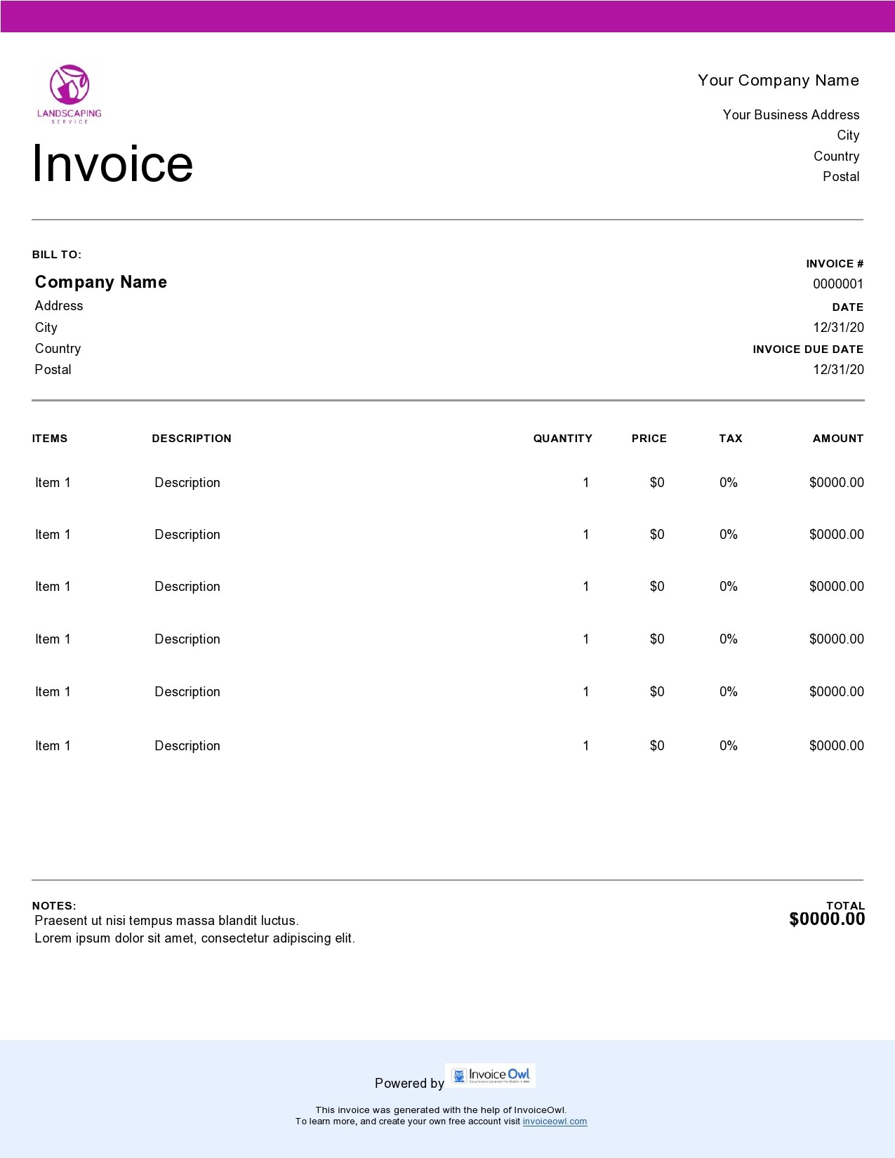 Free landscaping invoice 03