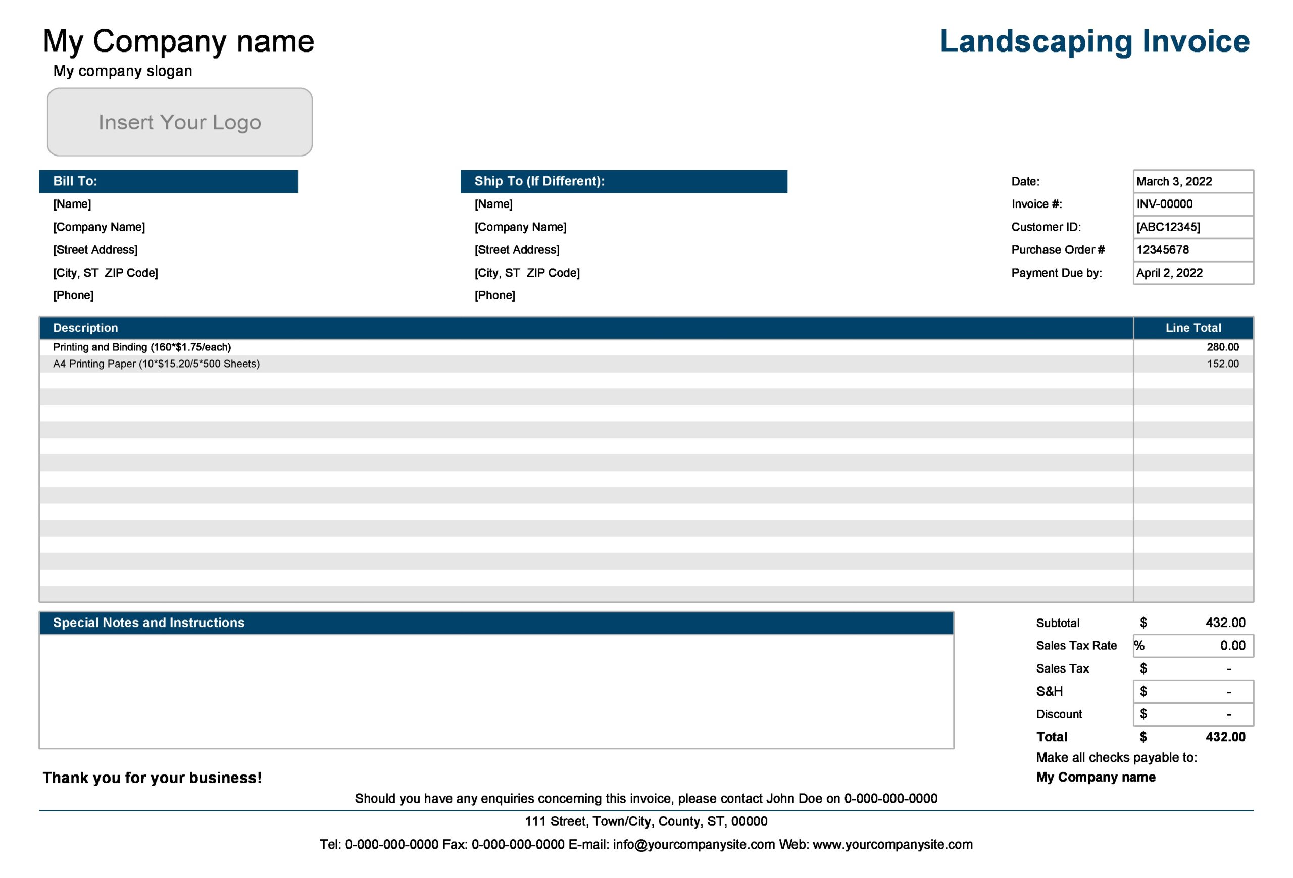 Free landscaping invoice 09
