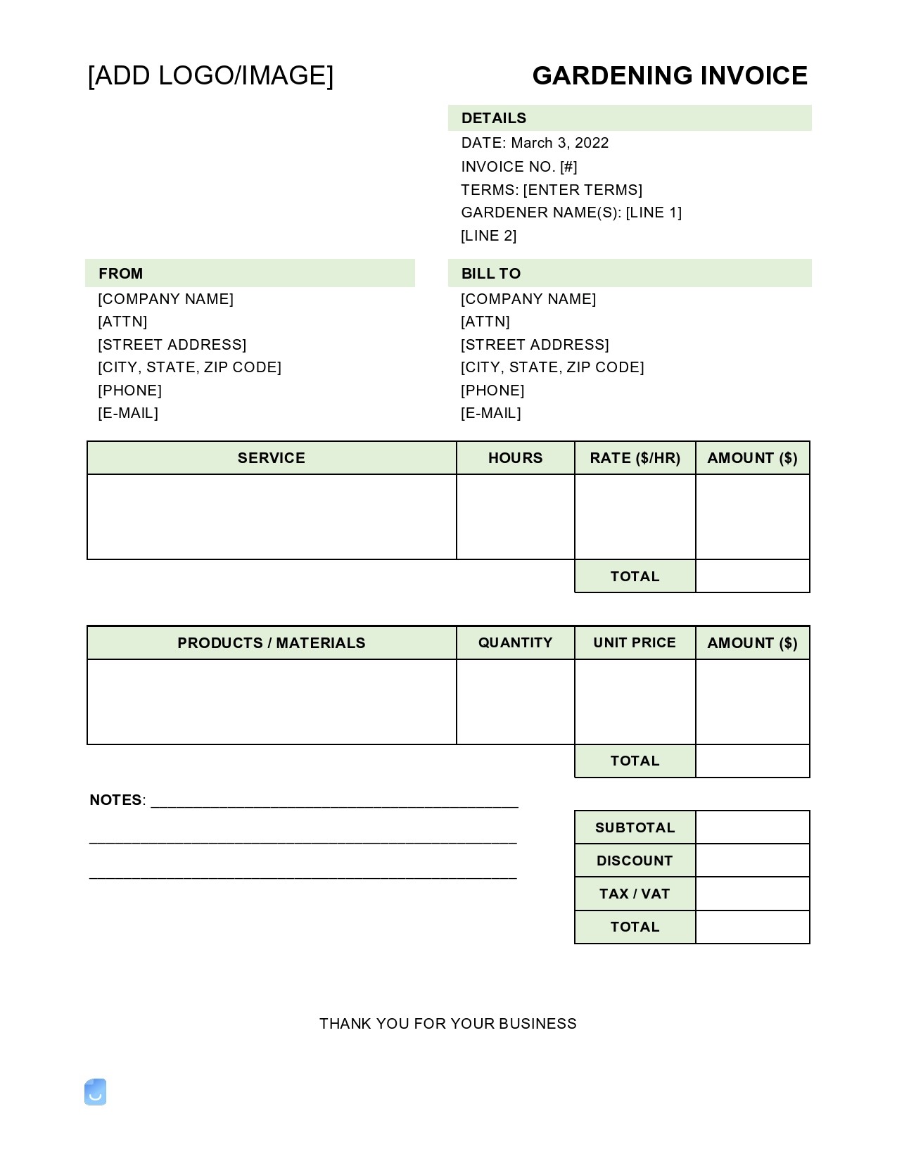 Free landscaping invoice 23