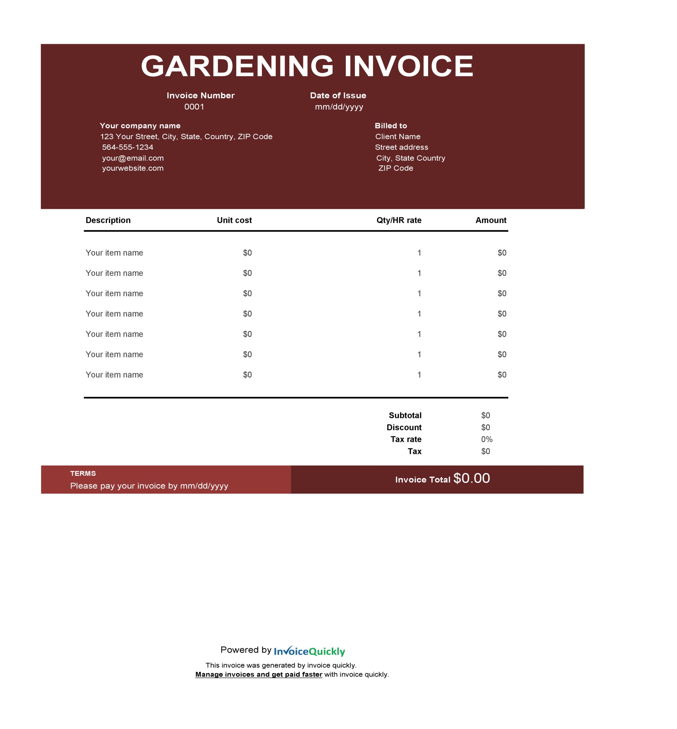 Free landscaping invoice 25