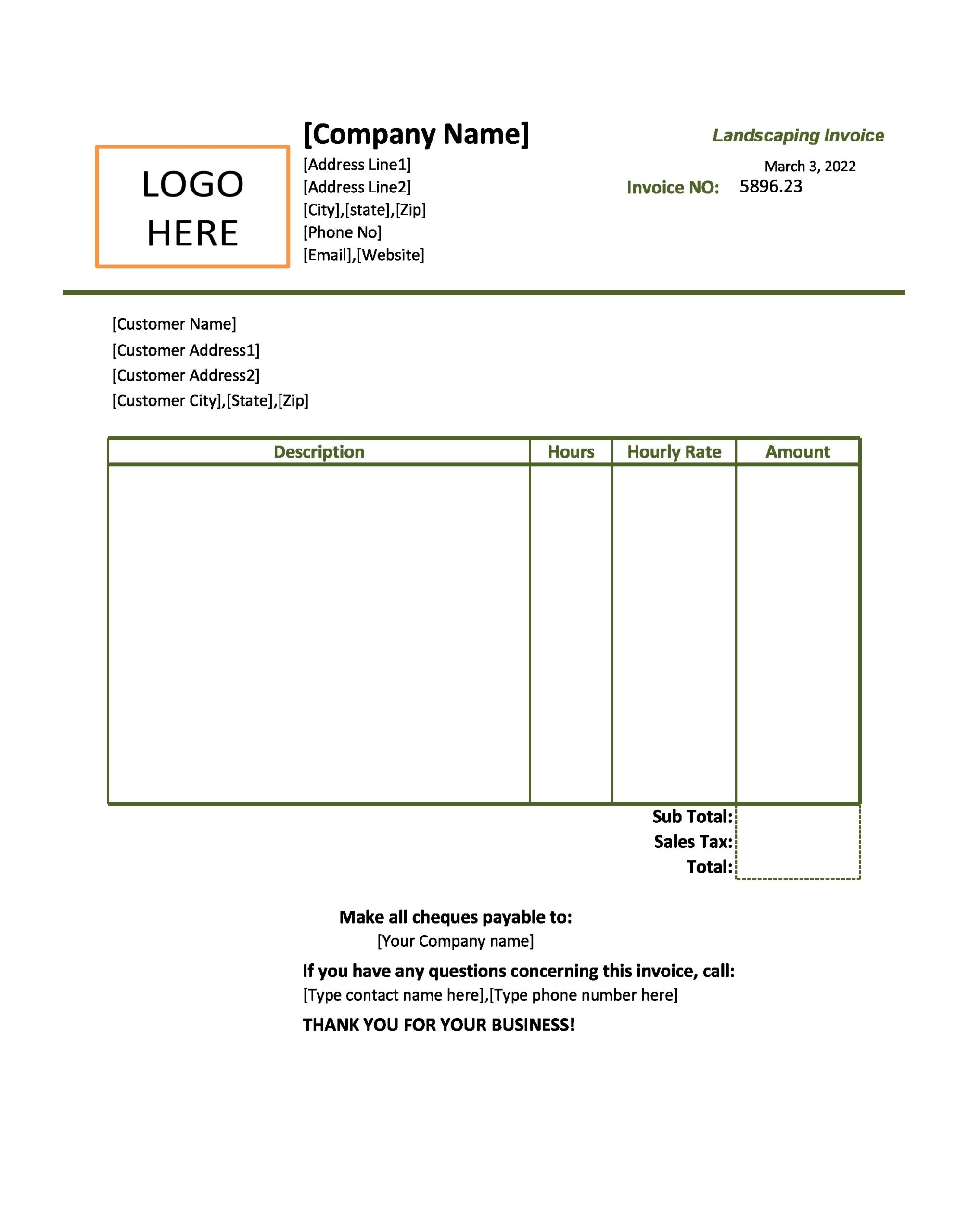 Free landscaping invoice 30