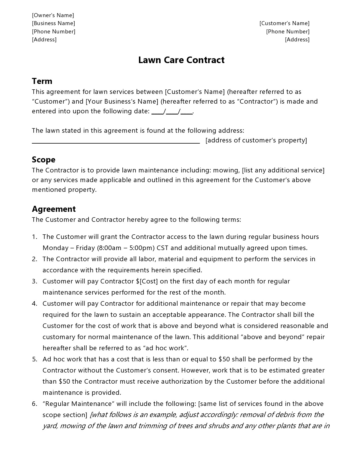 Free lawn care contract template 06