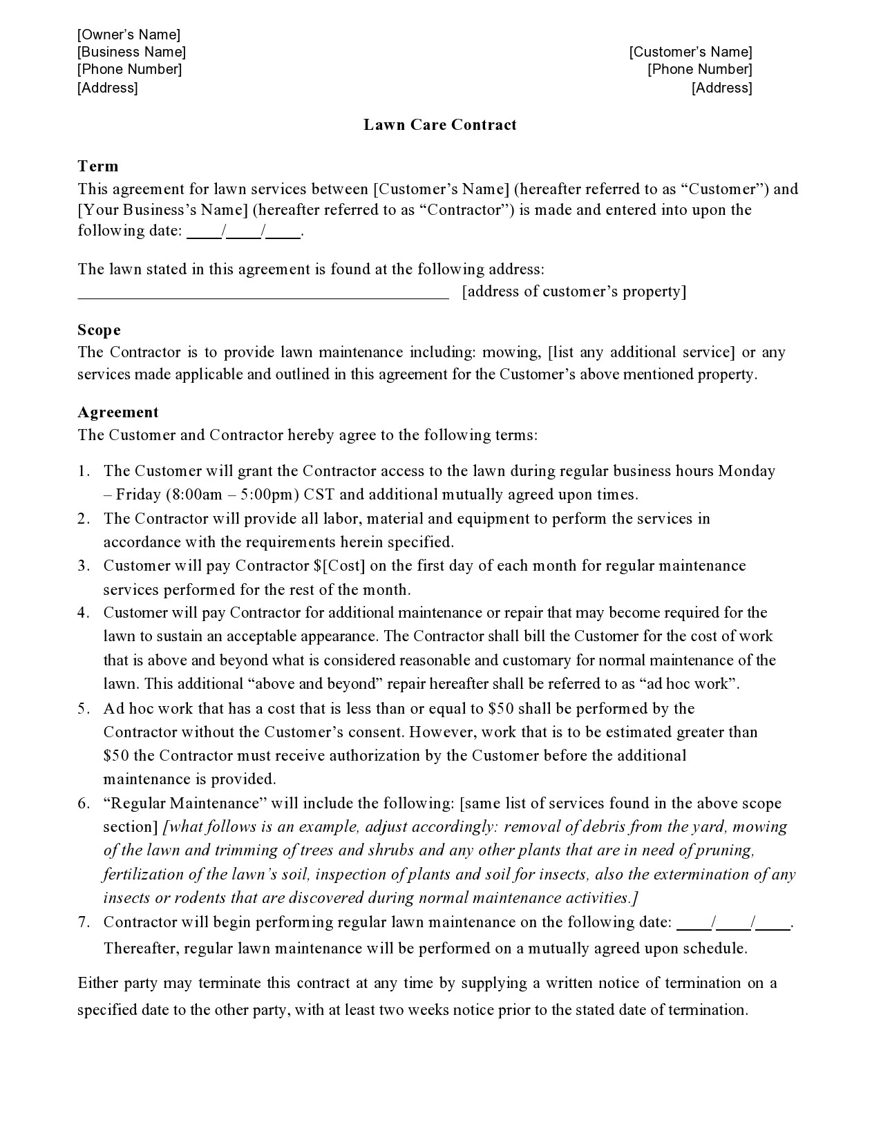 Free lawn care contract template 13