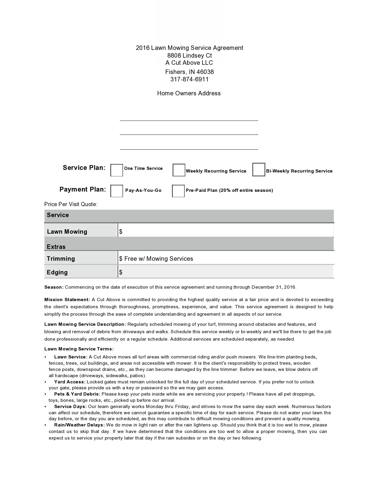 Free lawn care contract template 29