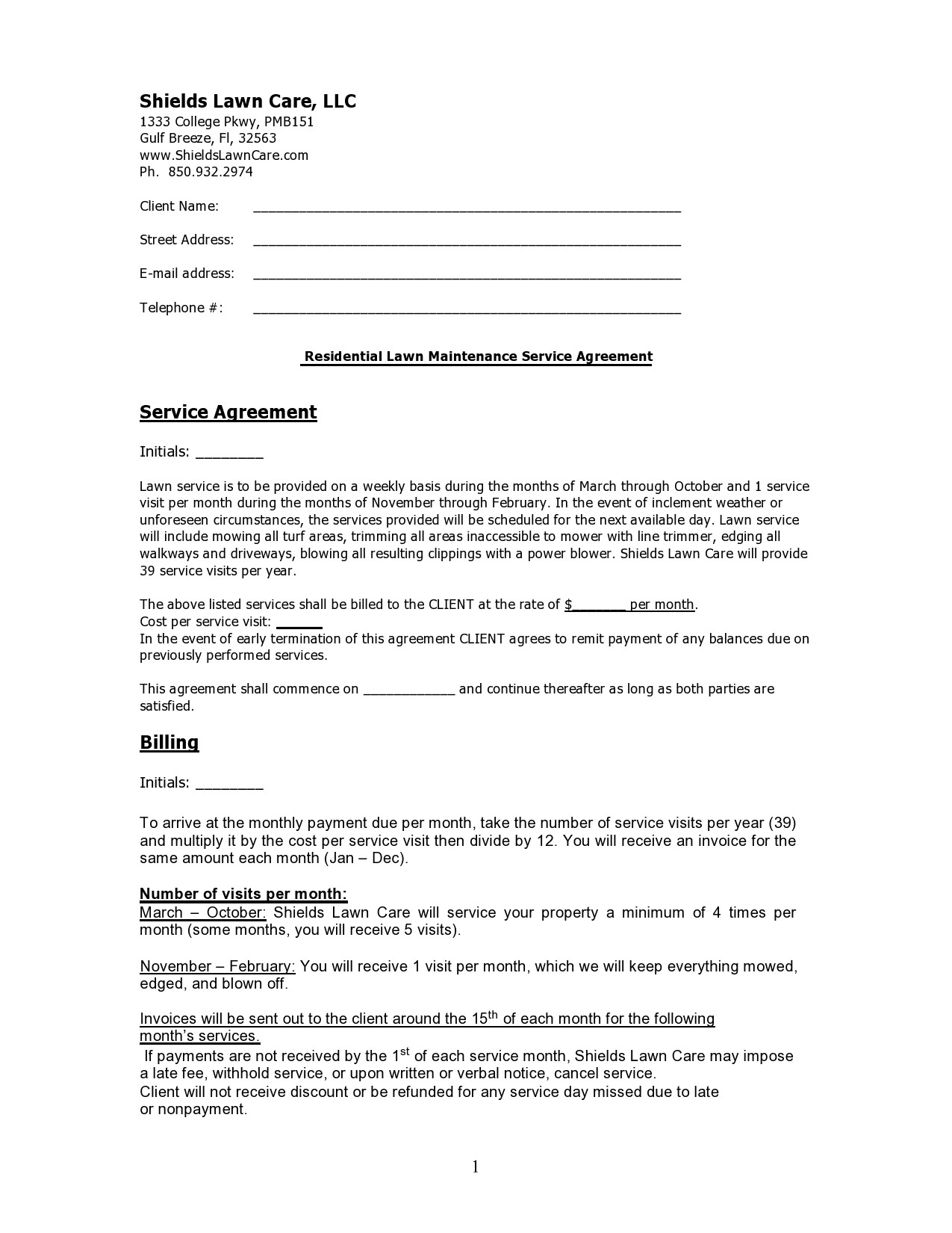 Free lawn care contract template 30