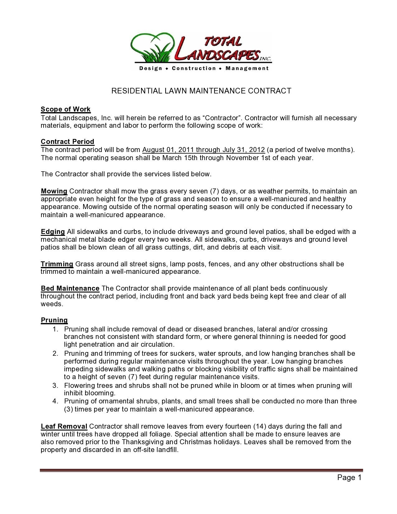 Free lawn care contract template 37