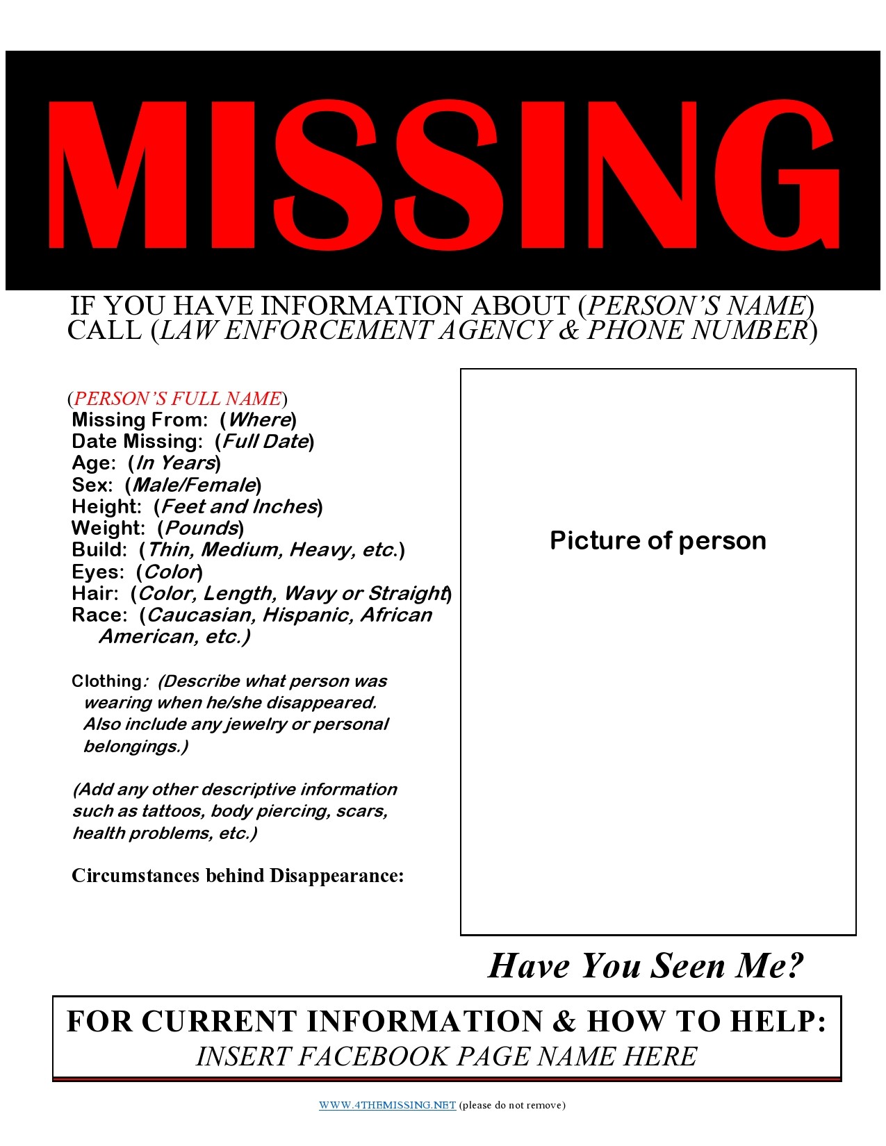 40 Printable Missing Poster Templates Flyers Signs 