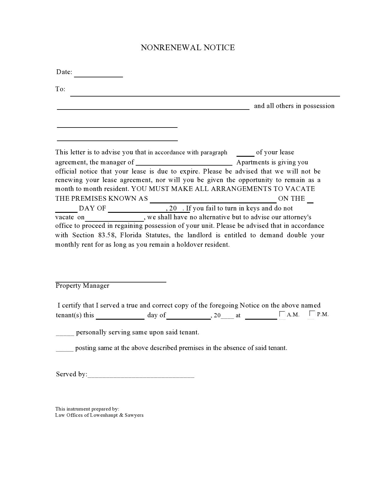 Free not renewing lease letter 01