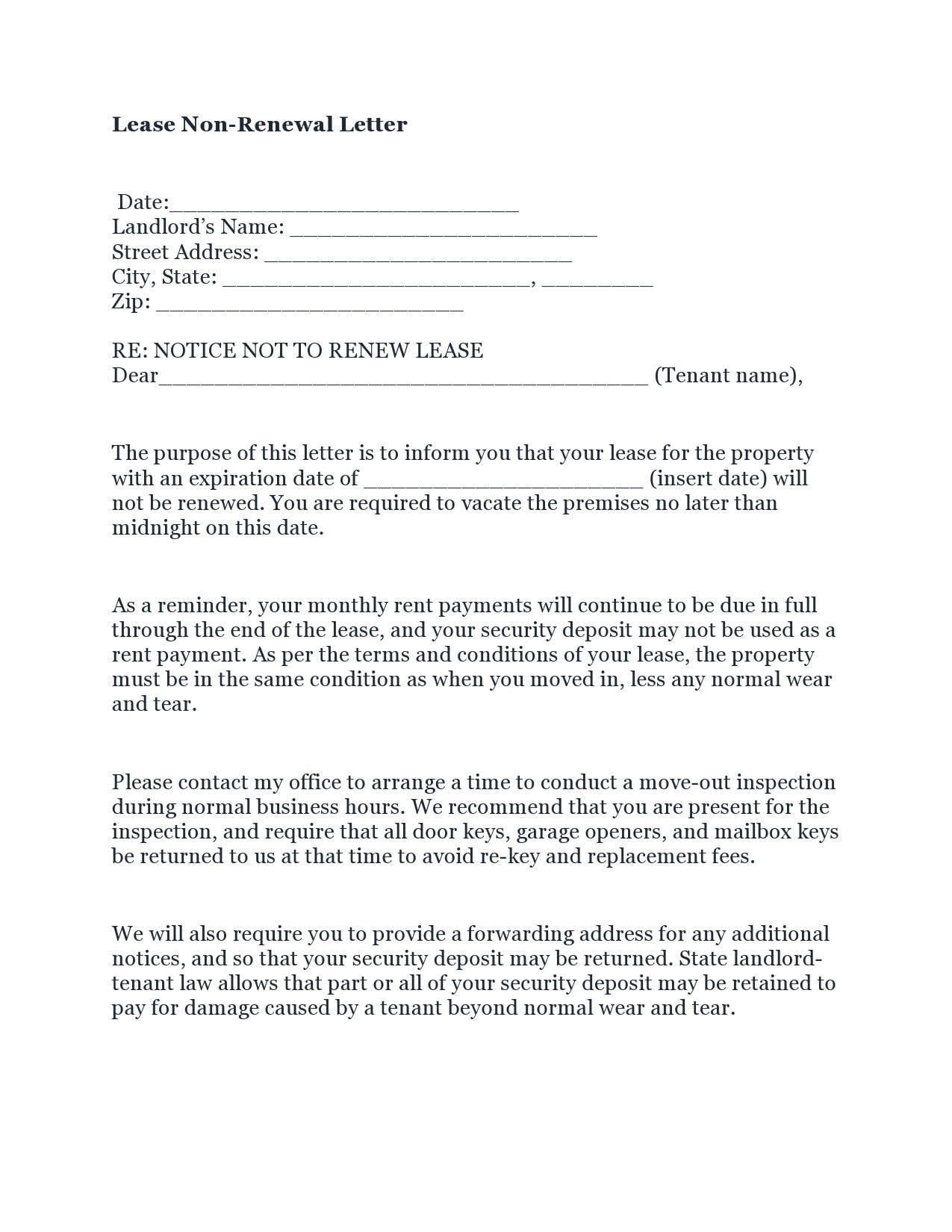 Free not renewing lease letter 08