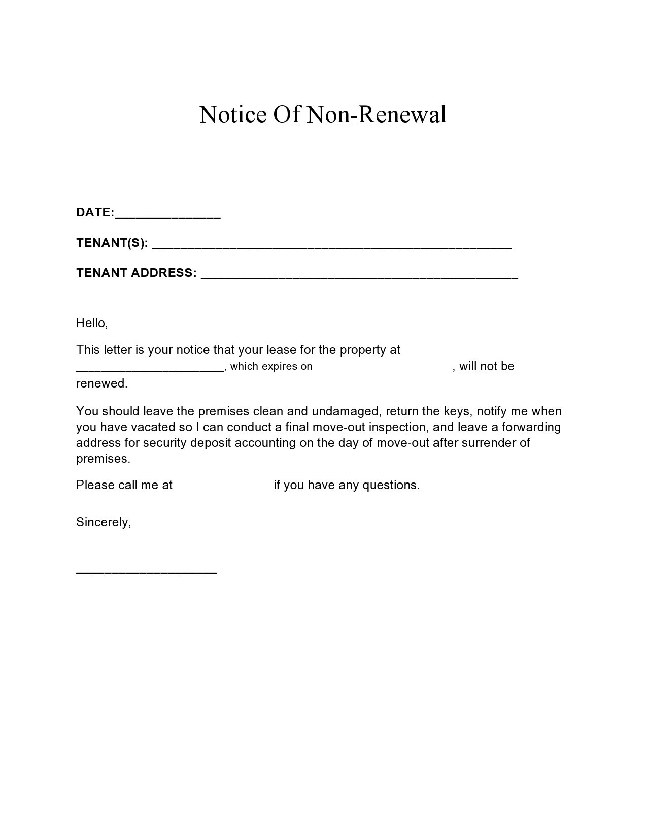 Free not renewing lease letter 27