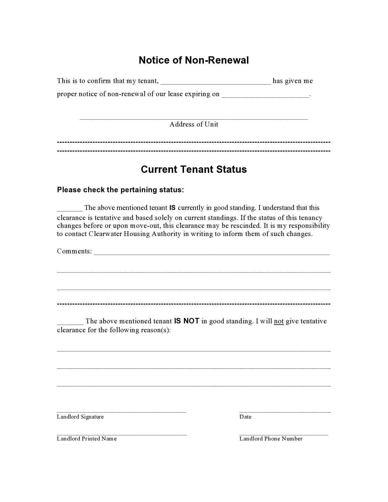 Free not renewing lease letter 28