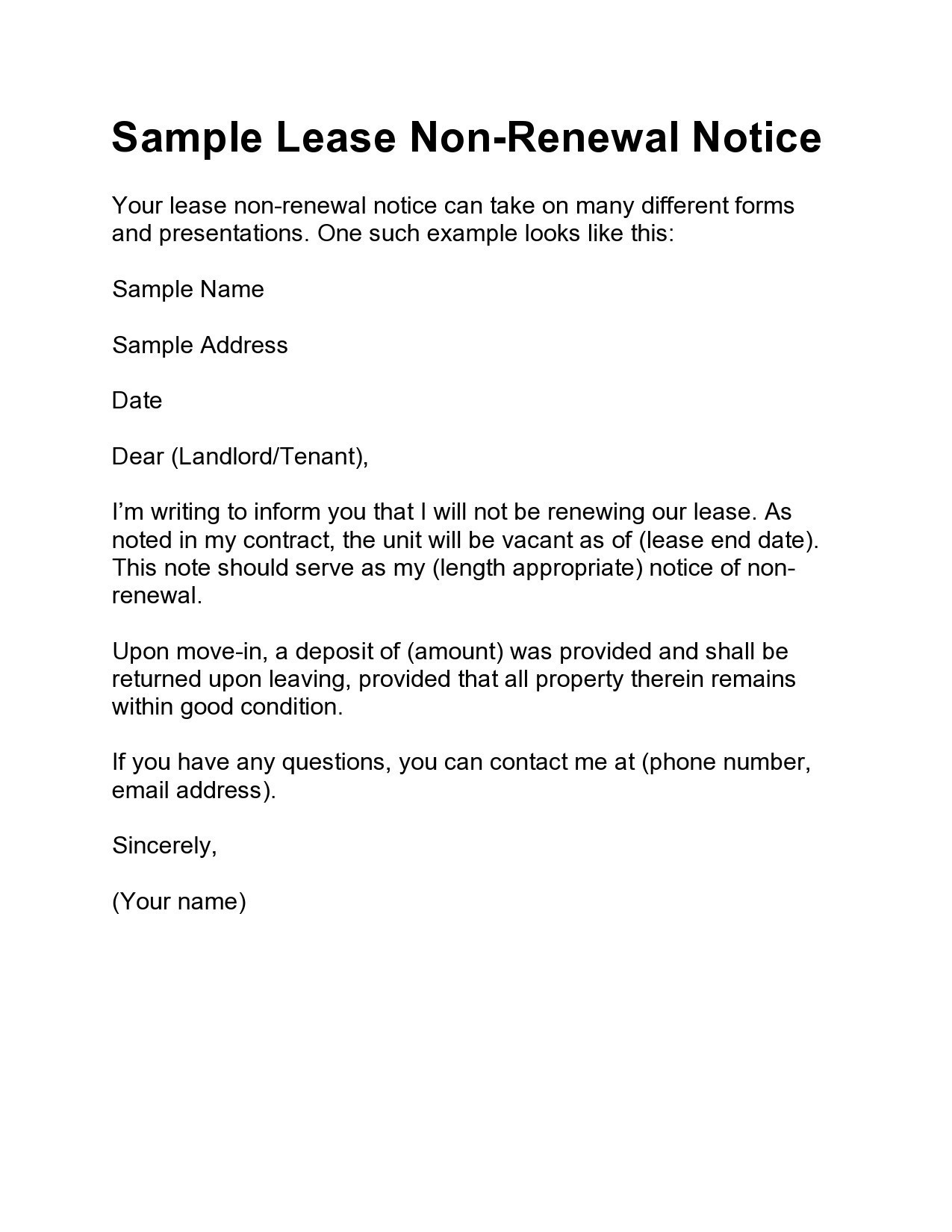 Free not renewing lease letter 29