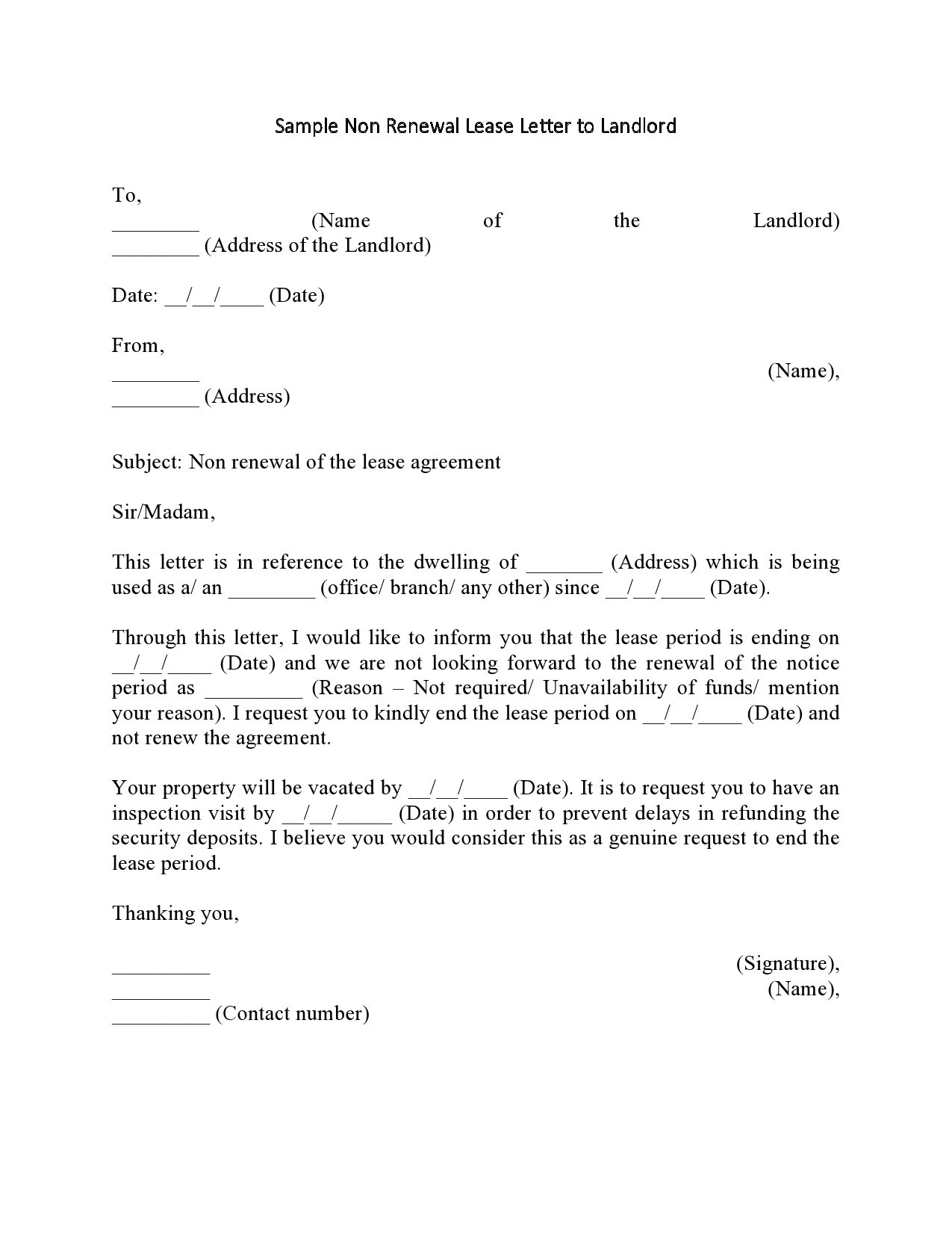 Free not renewing lease letter 37